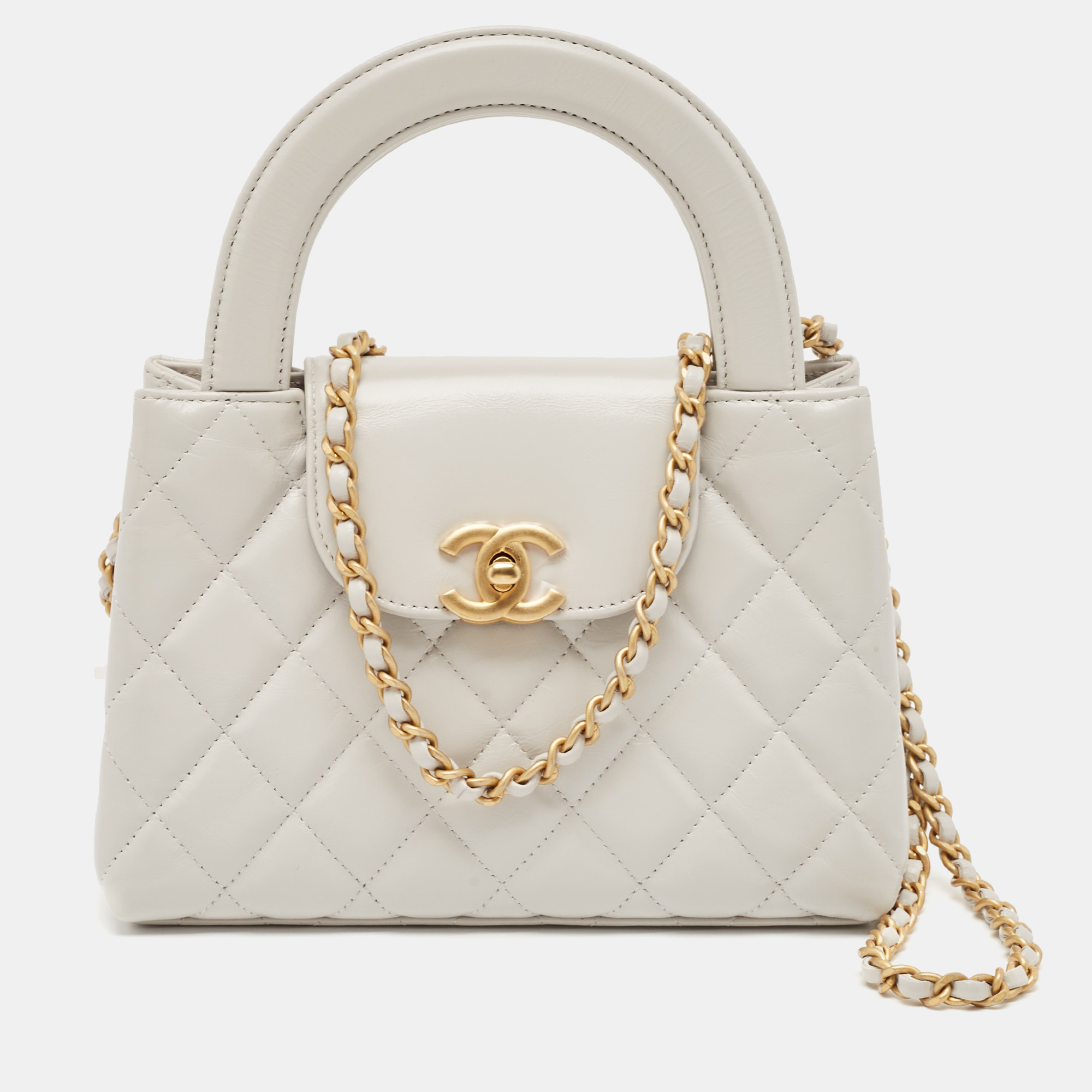 

Chanel Light Grey Quilted Leather Mini Kelly Bag