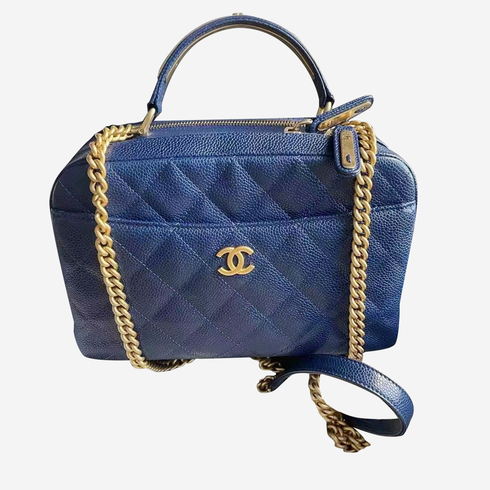 

Chanel Blue Caviar Leather Carry Around Bowling Bag