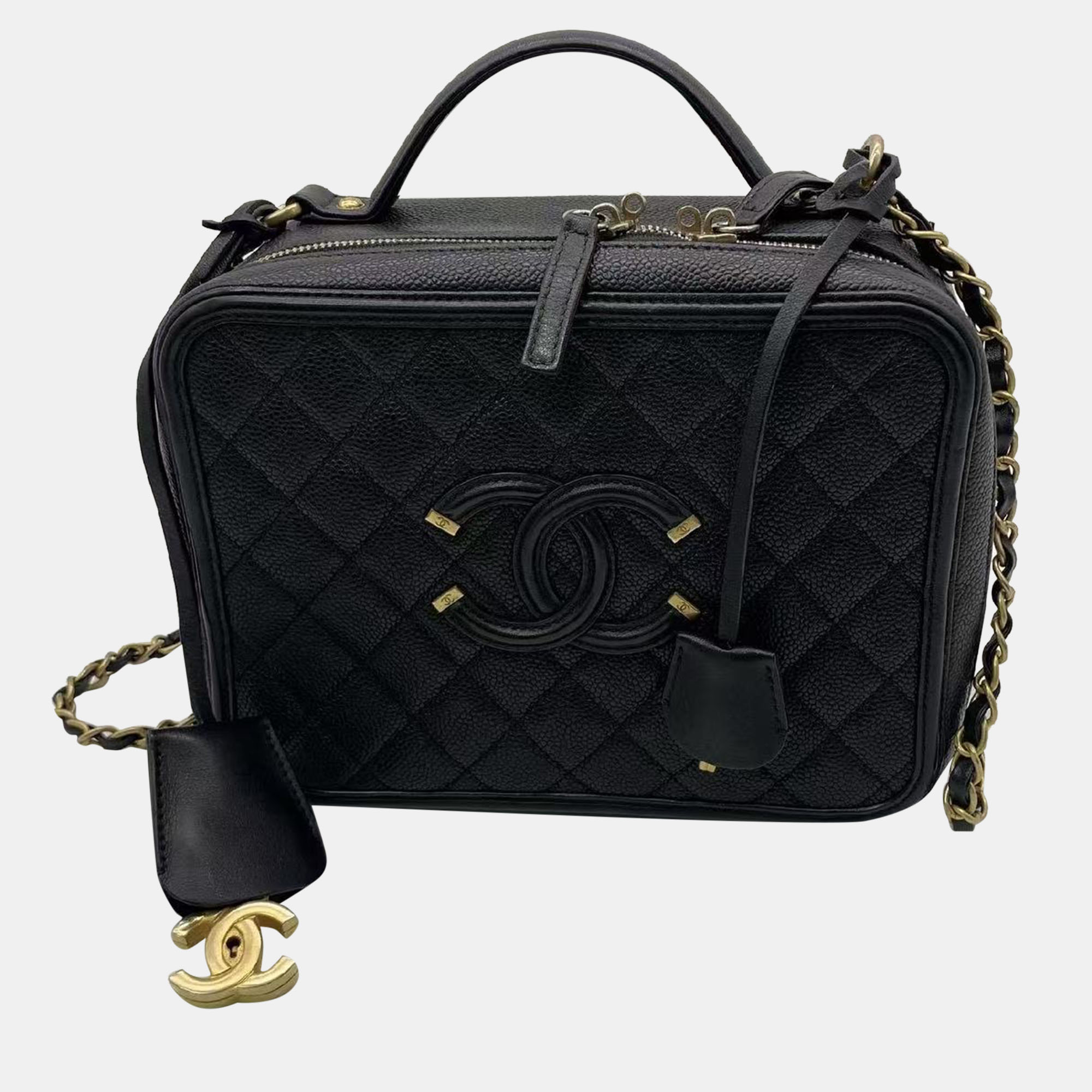 

Chanel Medium black gold Caviar Leather vanity case