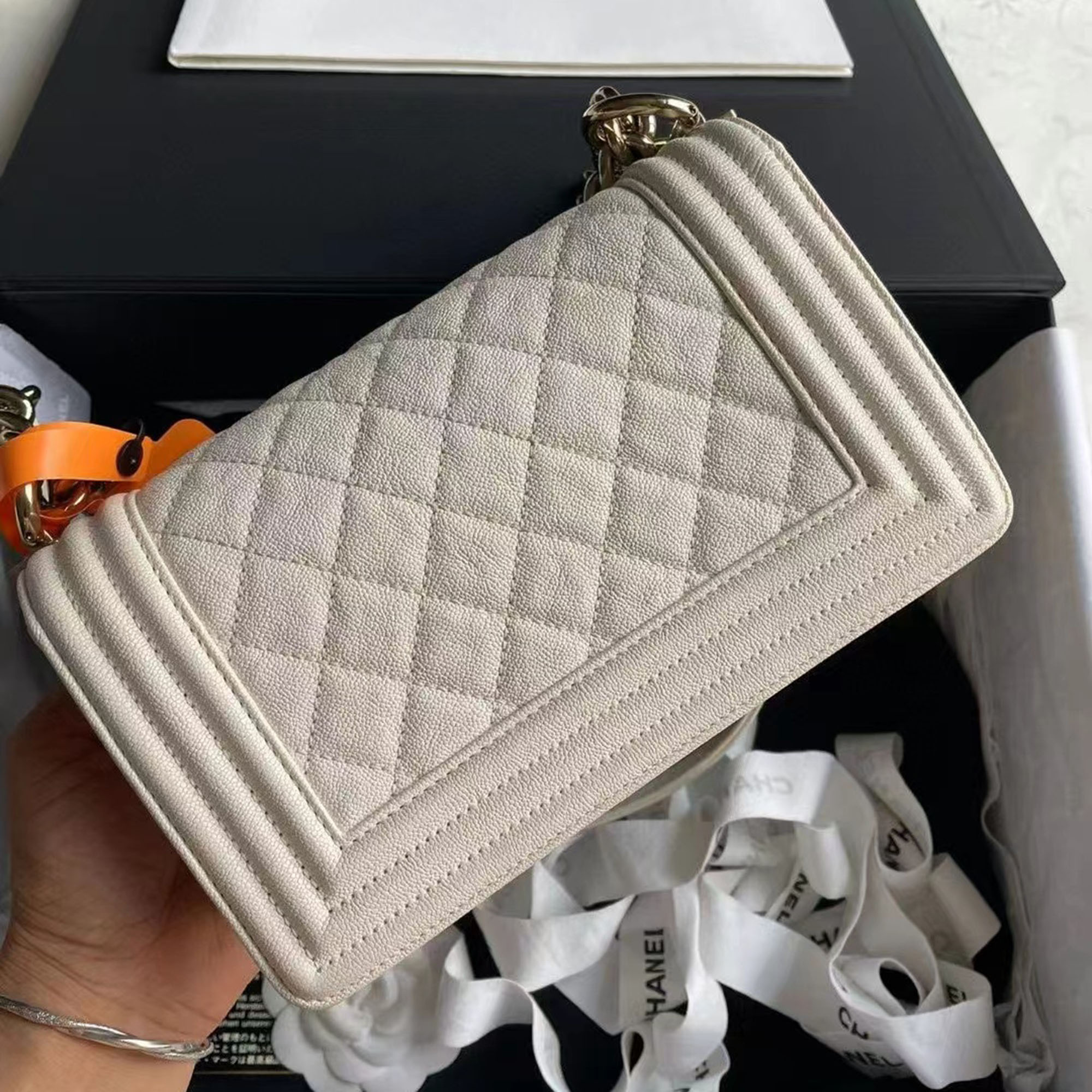 Chanel white Caviar Leather leboy Small bag 