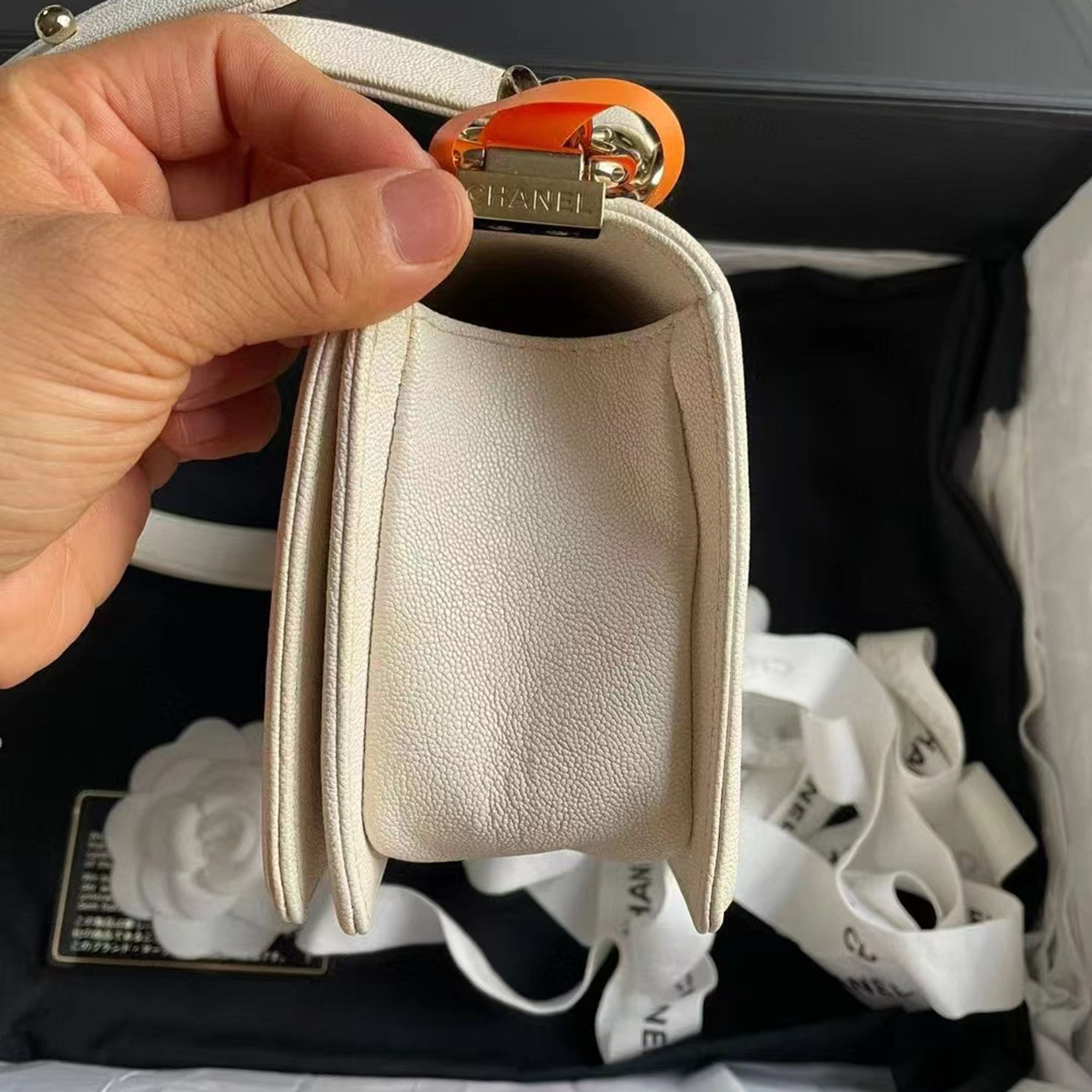 Chanel white Caviar Leather leboy Small bag 