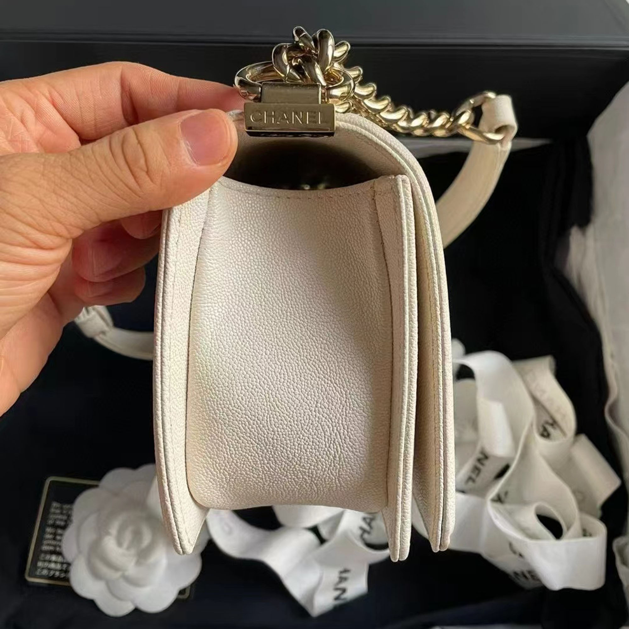 Chanel white Caviar Leather leboy Small bag 
