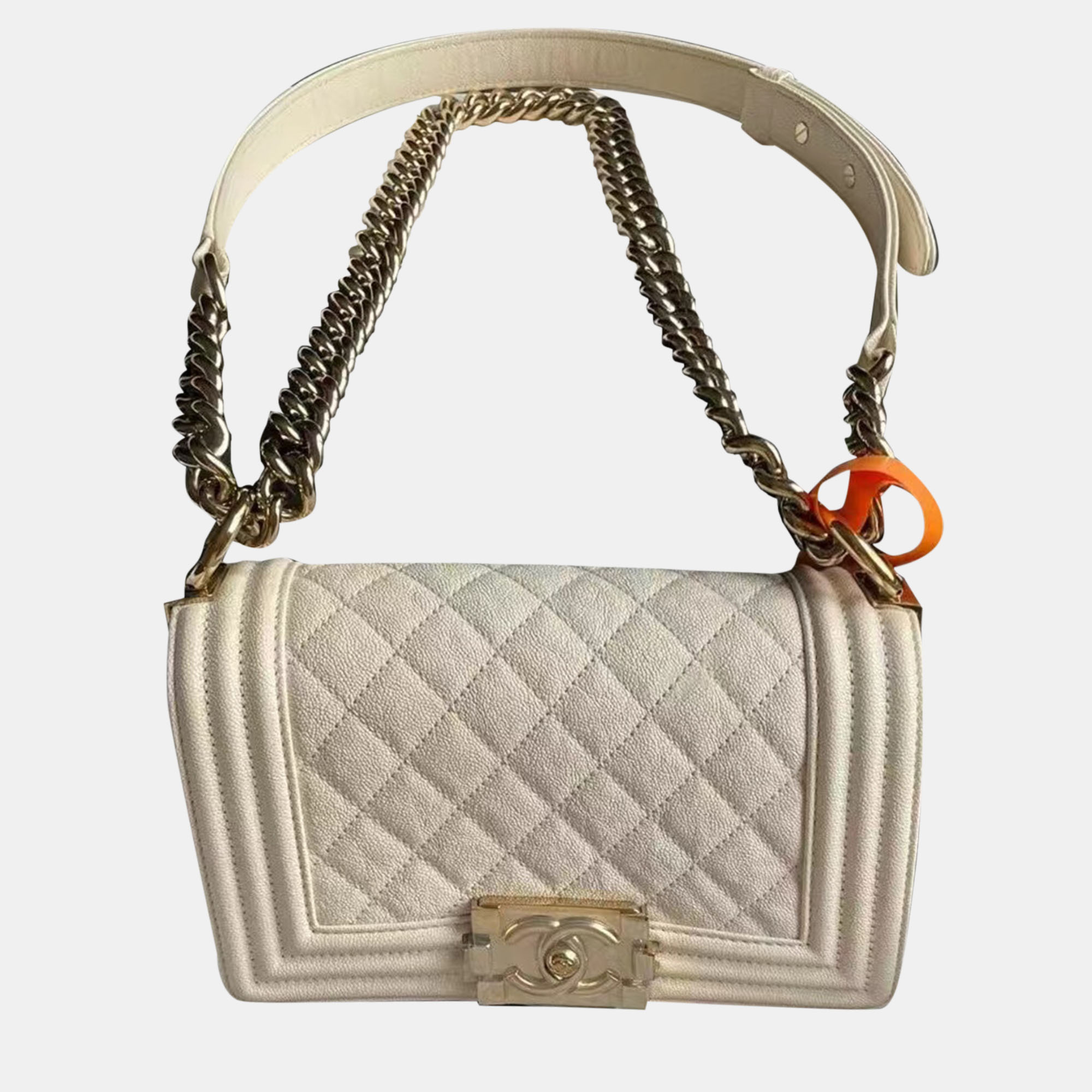 

Chanel Beige Leather Small Boy Shoulder Bag, White
