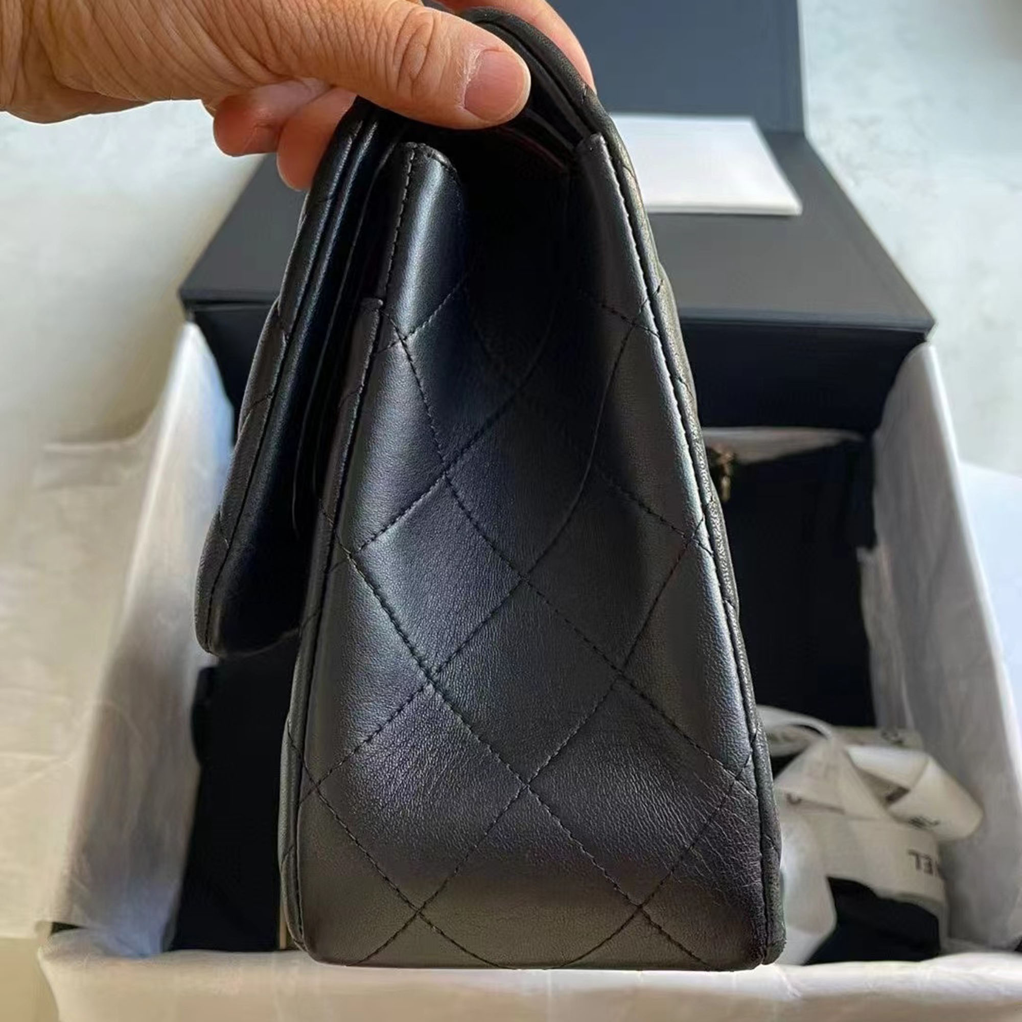 Chanel Black gold Lambskin jumbo bag 