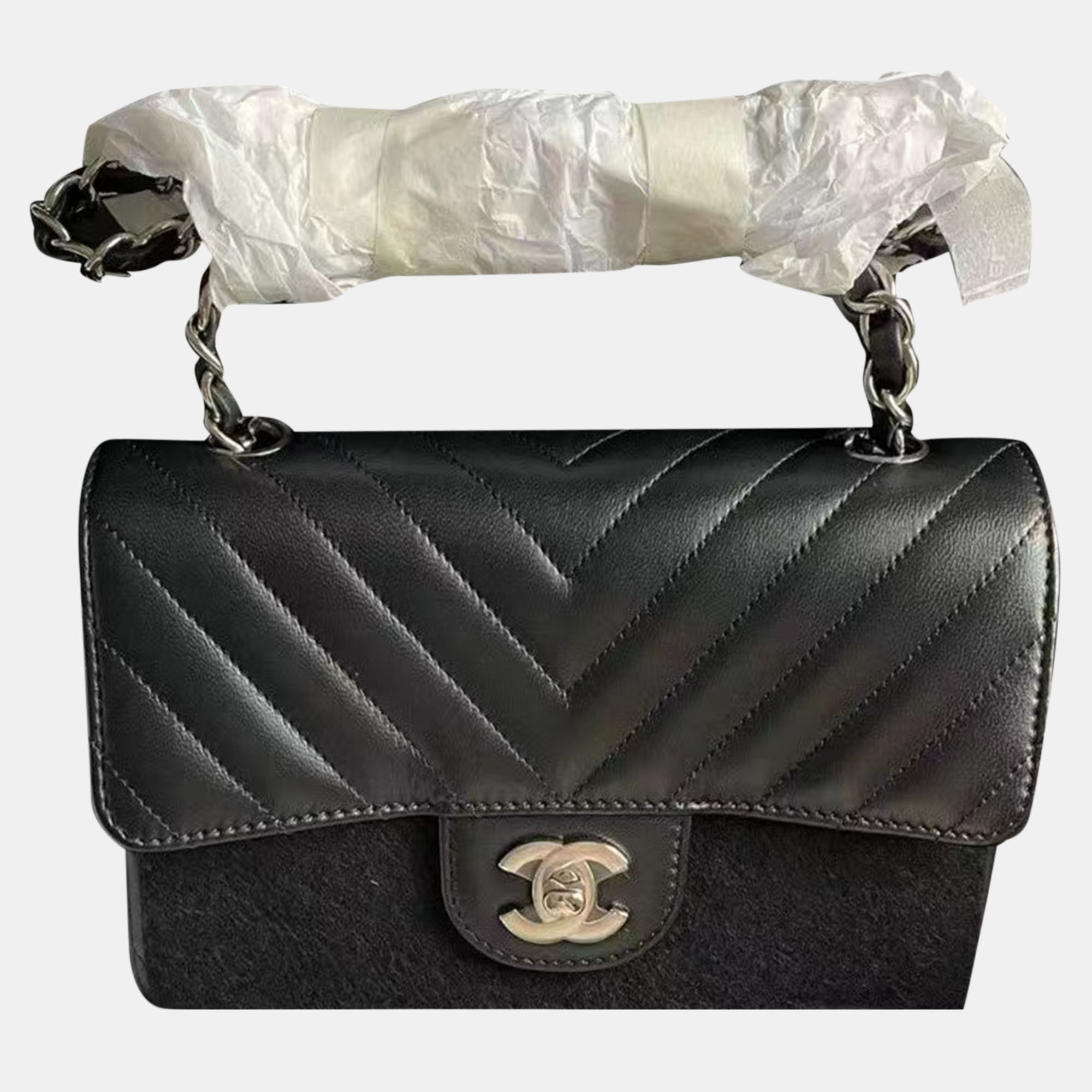 

Chanel Black and silver twill standard Big mini bag