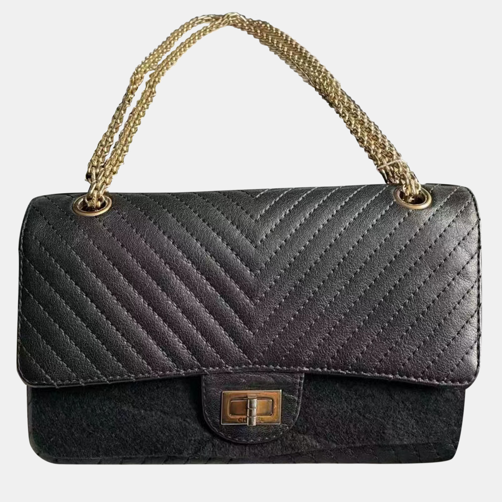 

Chanel black gold twill