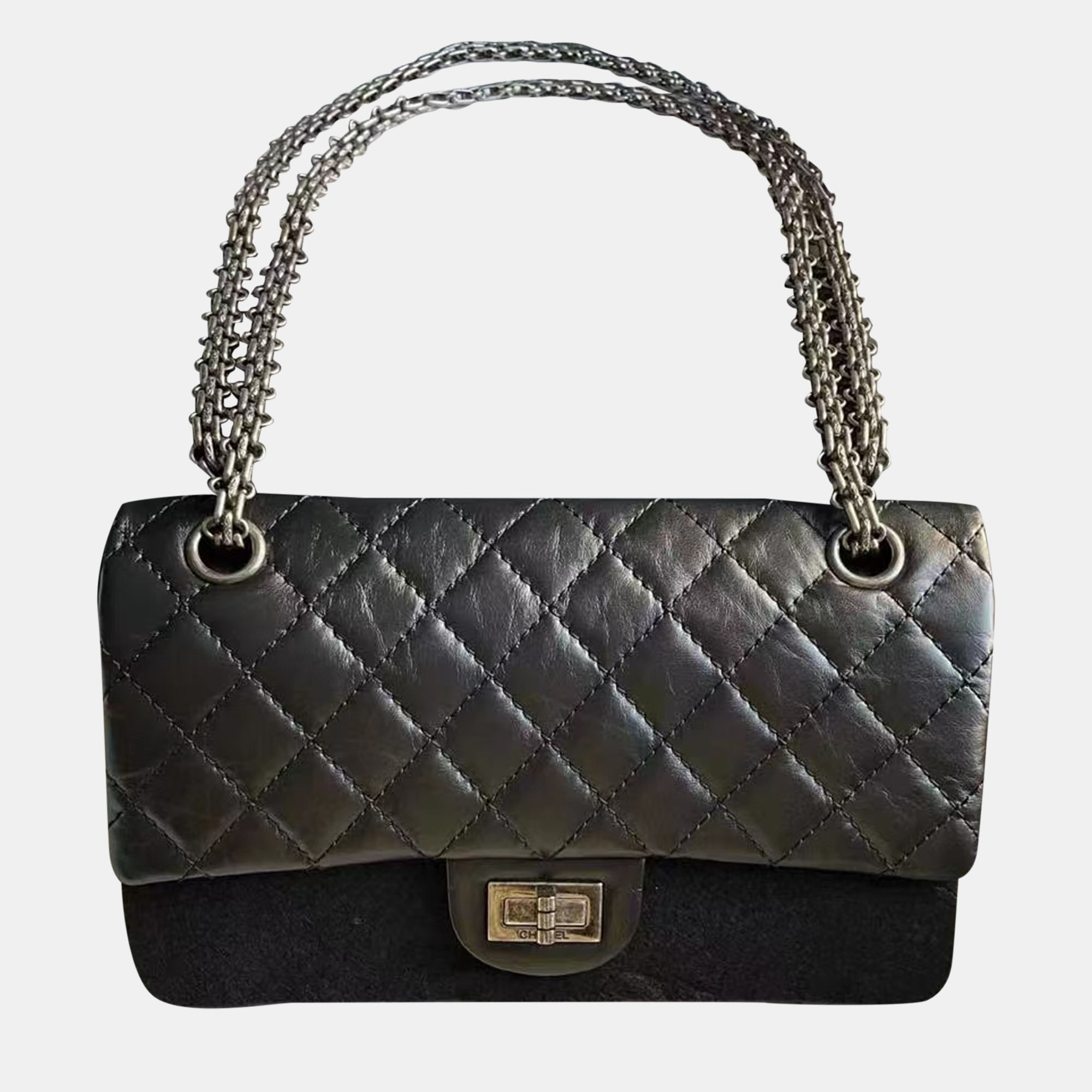 

Chanel Black/Silver Leather 2.55 Double Flap Bag