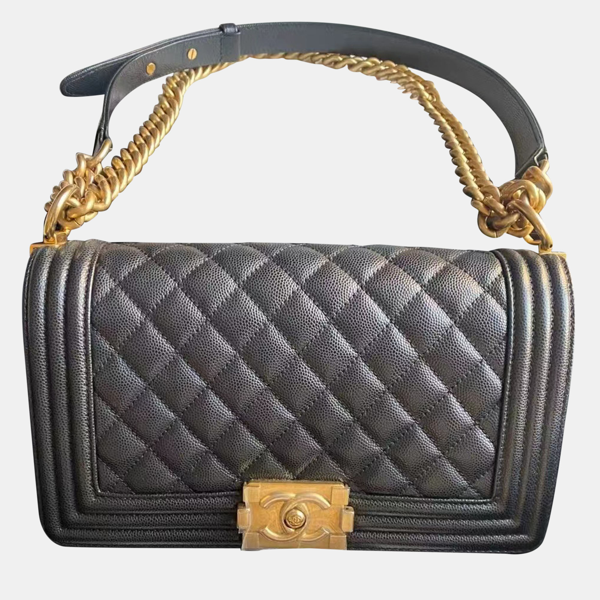 

Chanel Black Gold Caviar Leather Boy Medium Bag