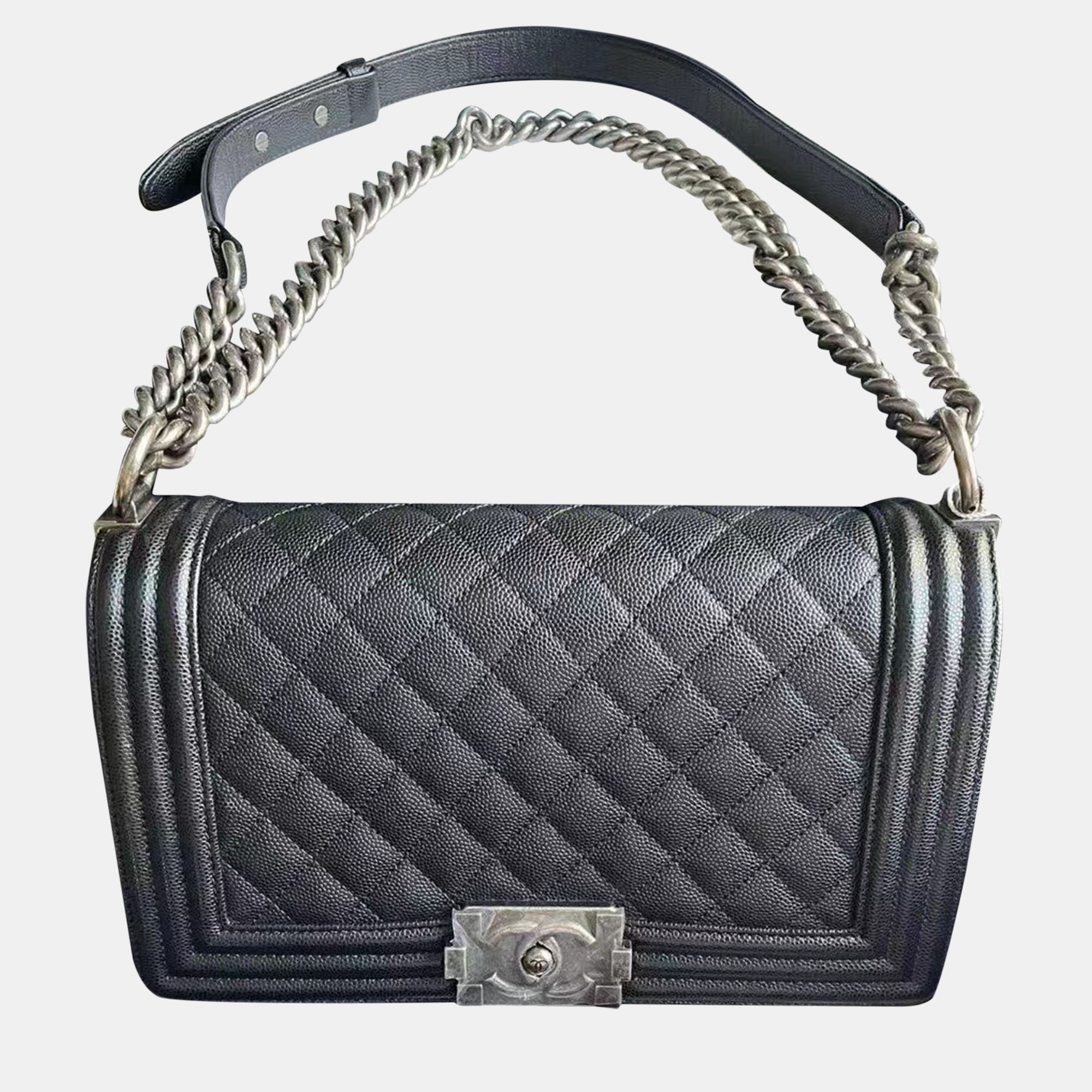 

Chanel Black/Silver Leather Medium Boy Bag