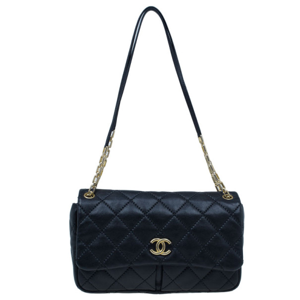 Pre Owned Chanel Black Quilted Lambskin Two Pocket Flap Shoulder Bag
