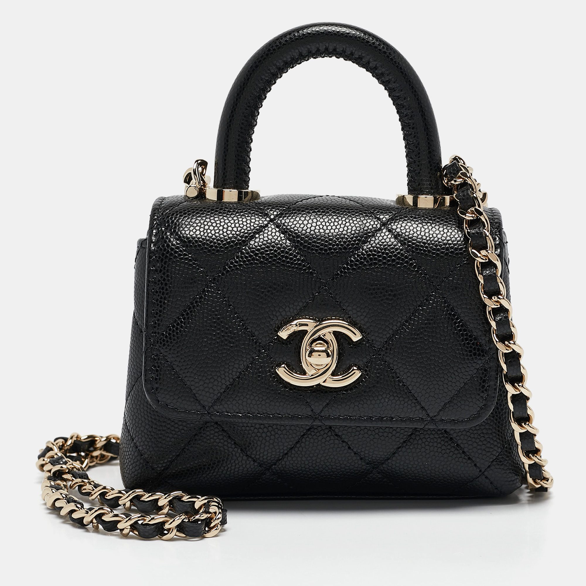 

Chanel Black Quilted Caviar Leather Nano Coco Handle Chain Clutch