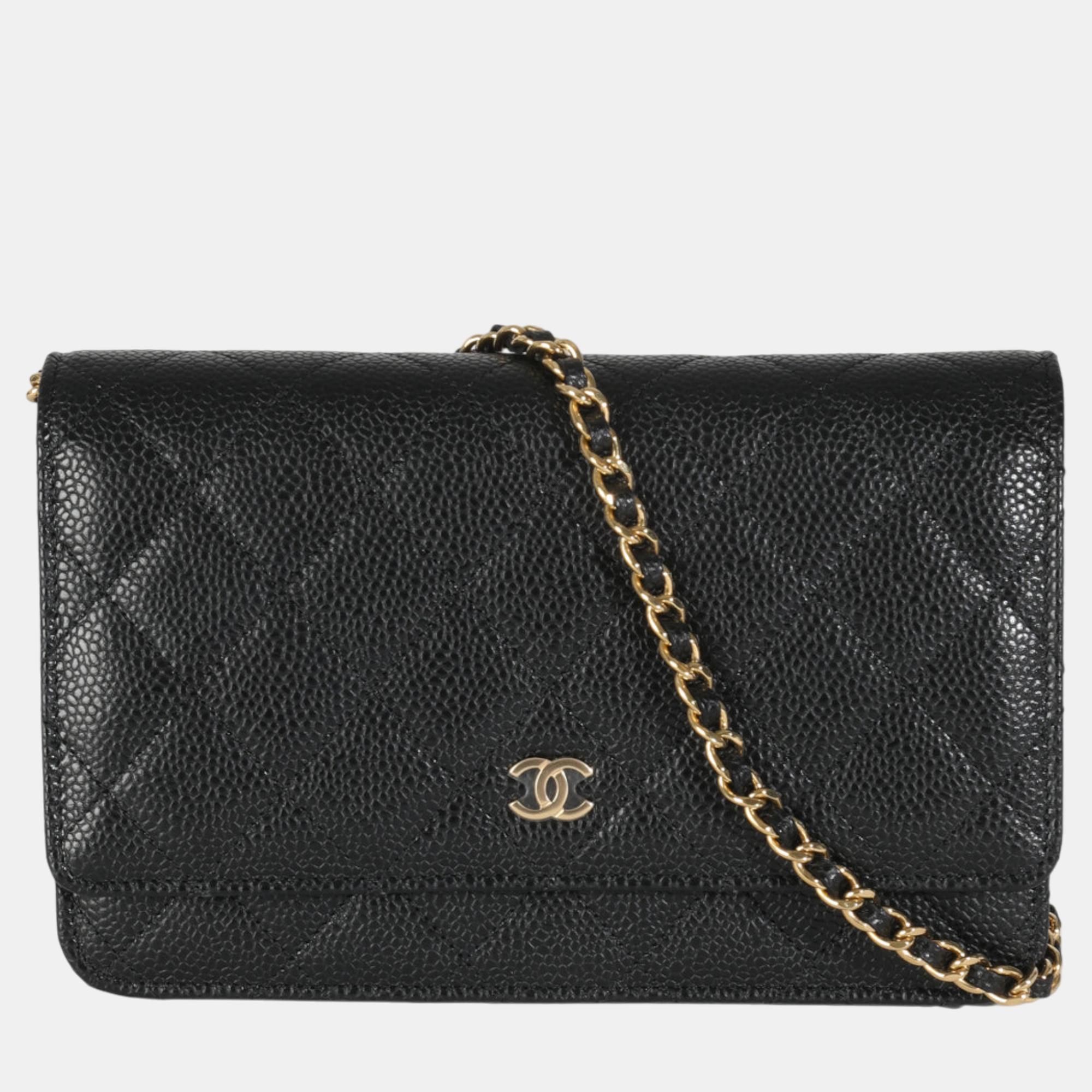 

Chanel Black Quilted Caviar Classic Wallet On Chain