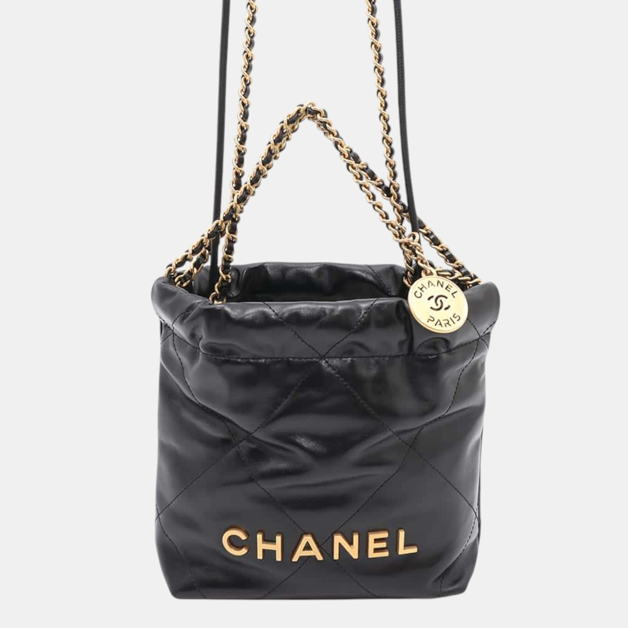 

Chanel Black Shiny Calf Leather Mini 22 Shoulder Bag