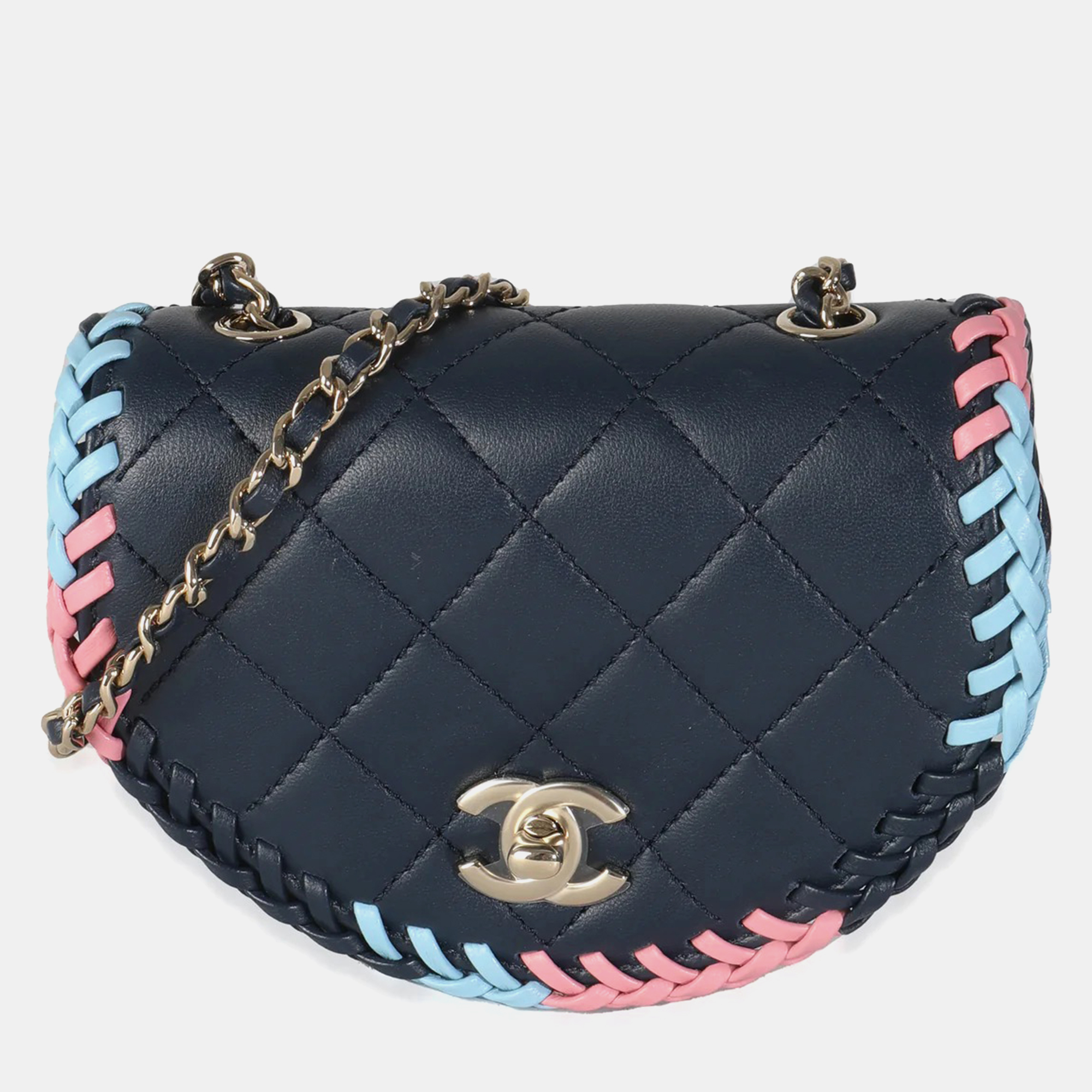 

Chanel Navy Quilted Lambskin Braided Mini Messenger Flap Bag, Black