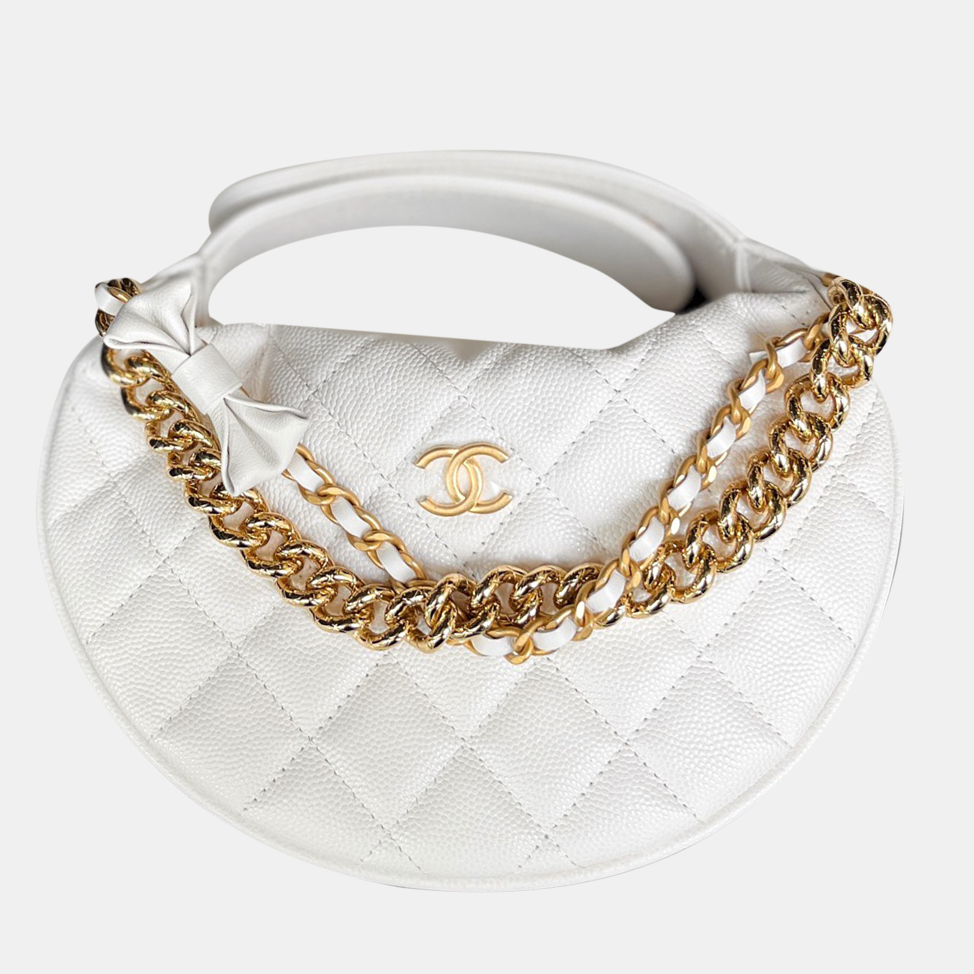 

Chanel White Caviar Leather Bow Clutch Bag