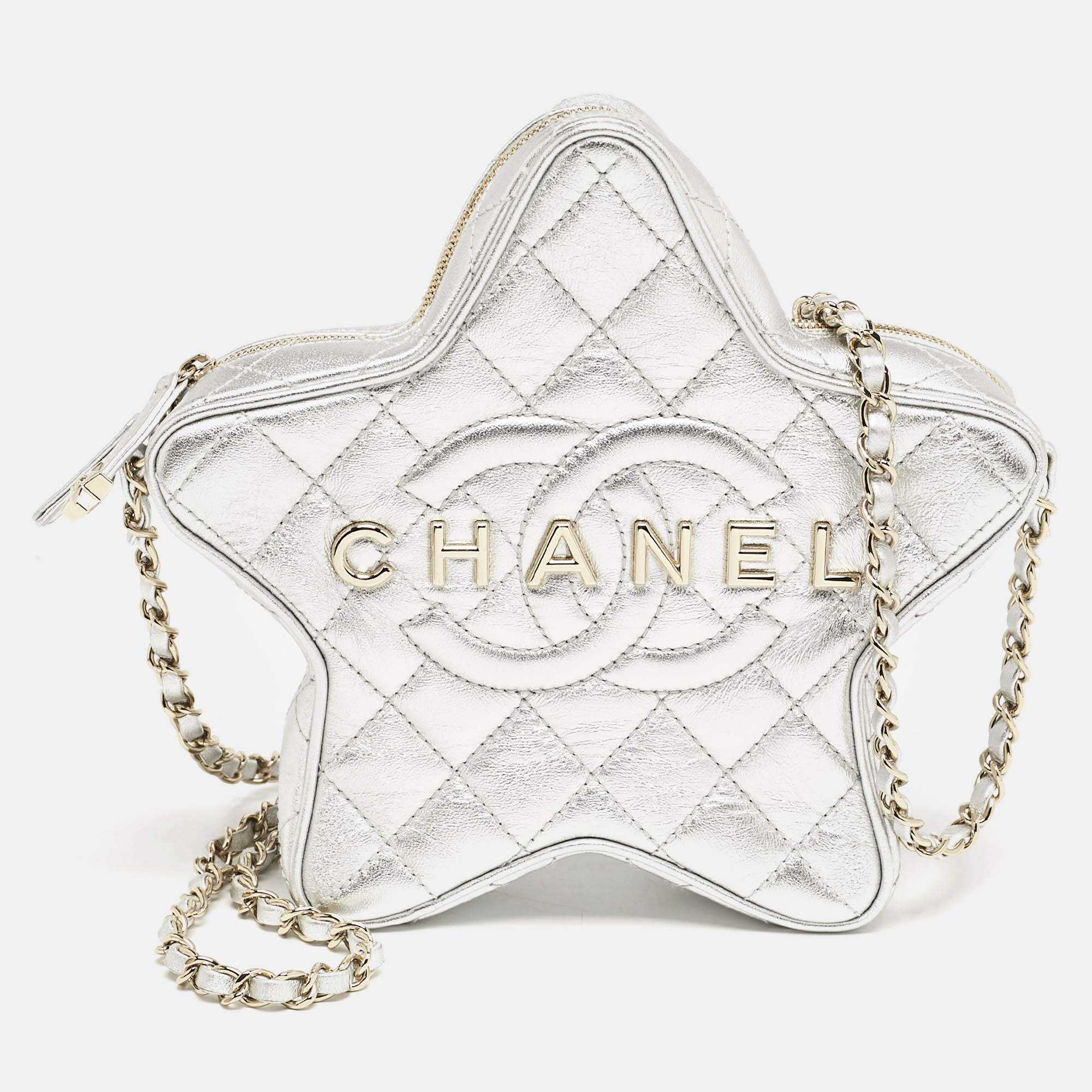 

Chanel Silver Quilted Leather Walk of Fame Star Bag