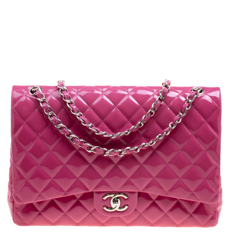 Chanel Pink Quilted Patent Leather Maxi Classic Double Flap Bag Chanel ...