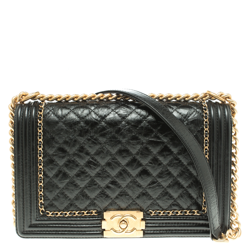 Chanel Black Quilted Aged Leather New Medium Boy Flap Bag