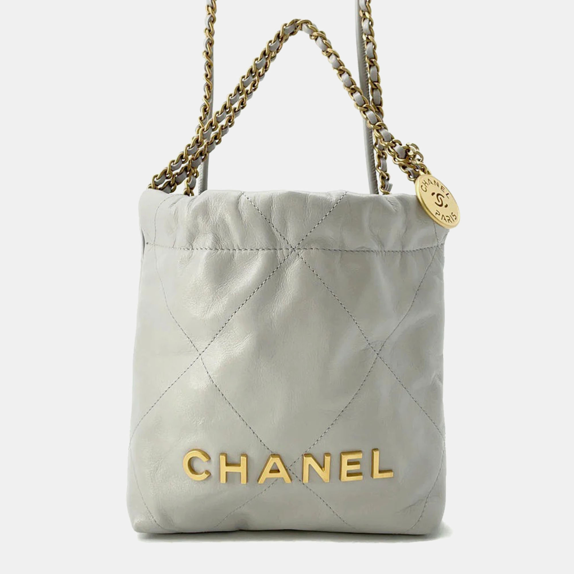 

Chanel Chanel 22 Gray Shiny Calf Leather Size Mini, Grey