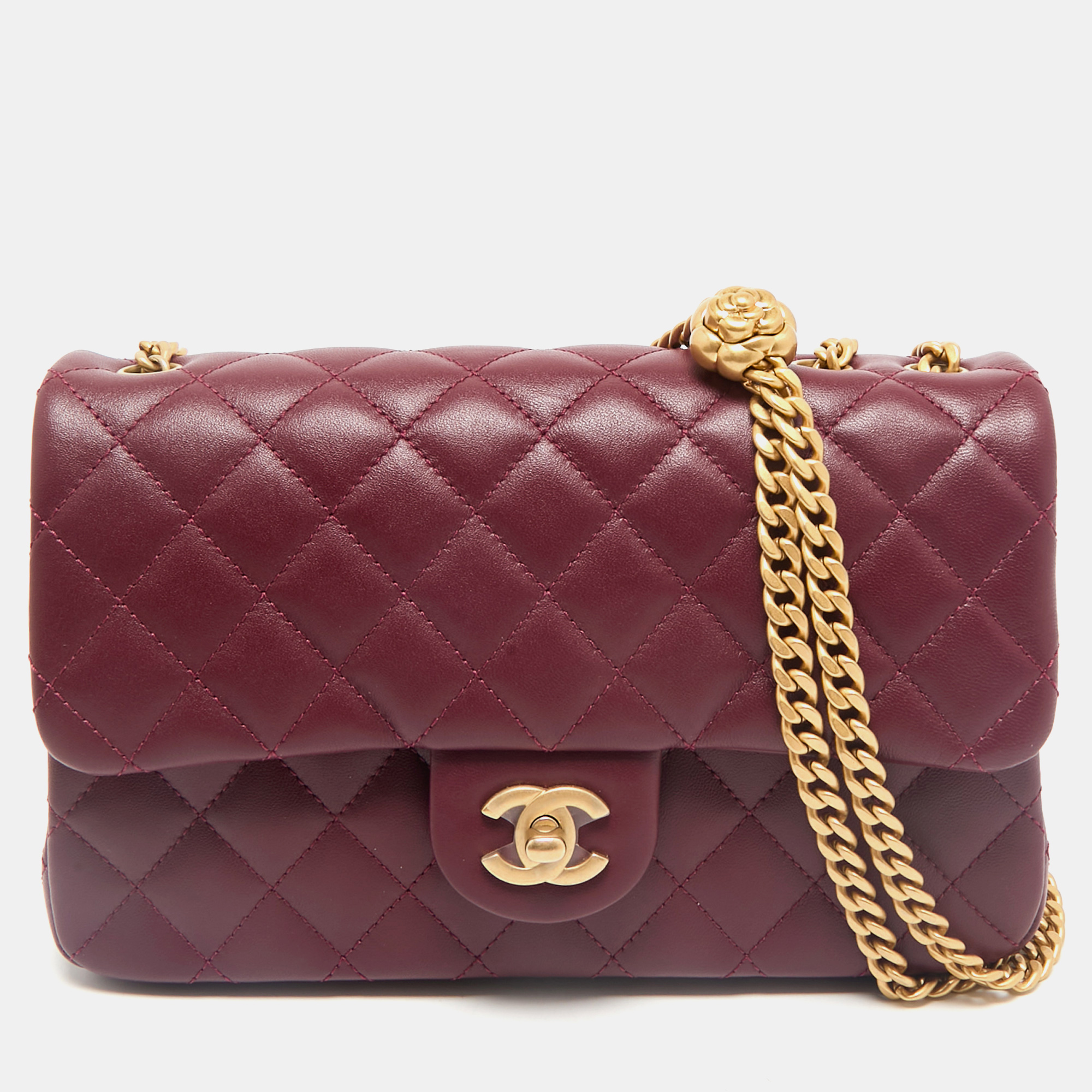

Chanel Burgundy Quilted Leather Medium Camellia Crush Flap Bag