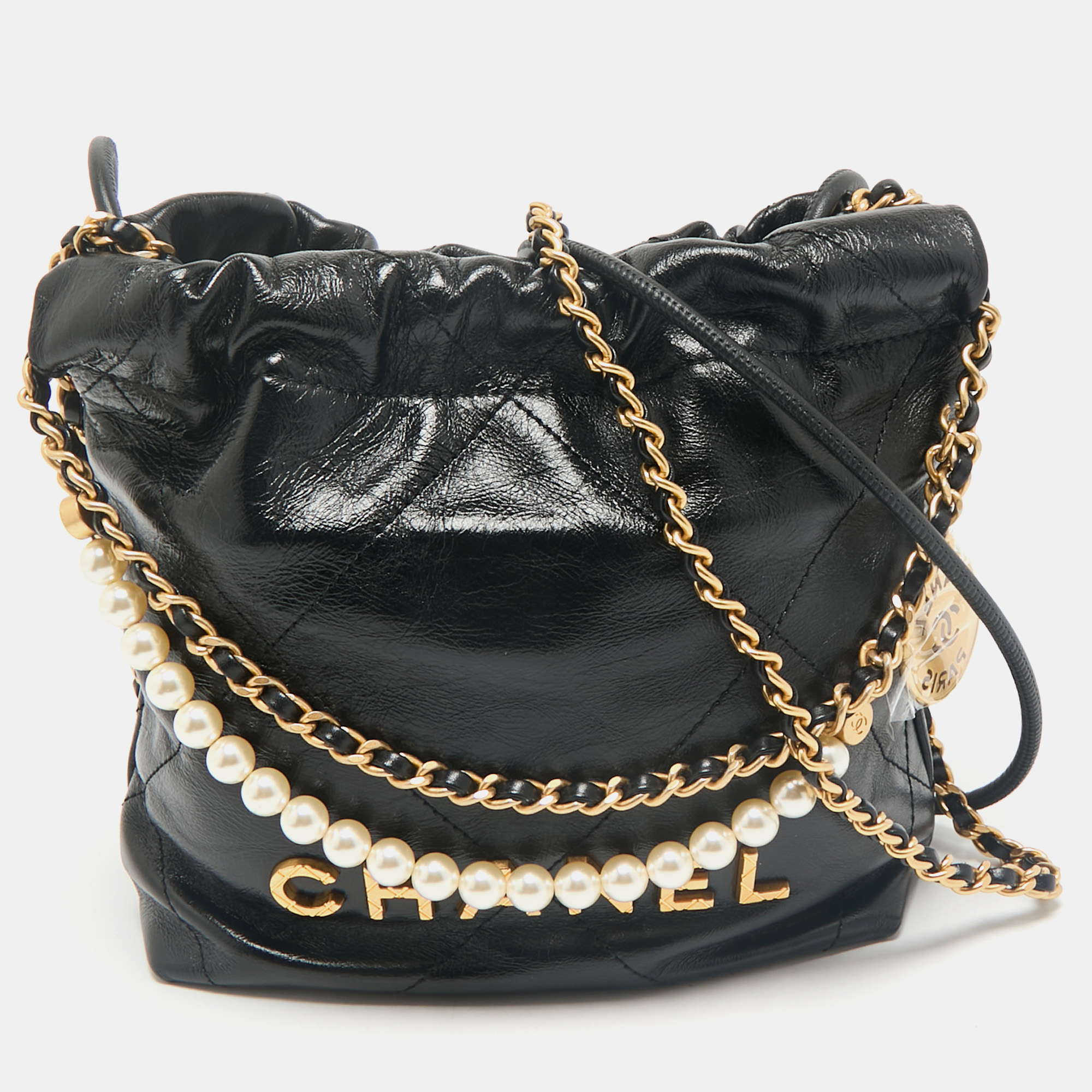 

Chanel Black Quilted Leather Mini 22 Chain Bag