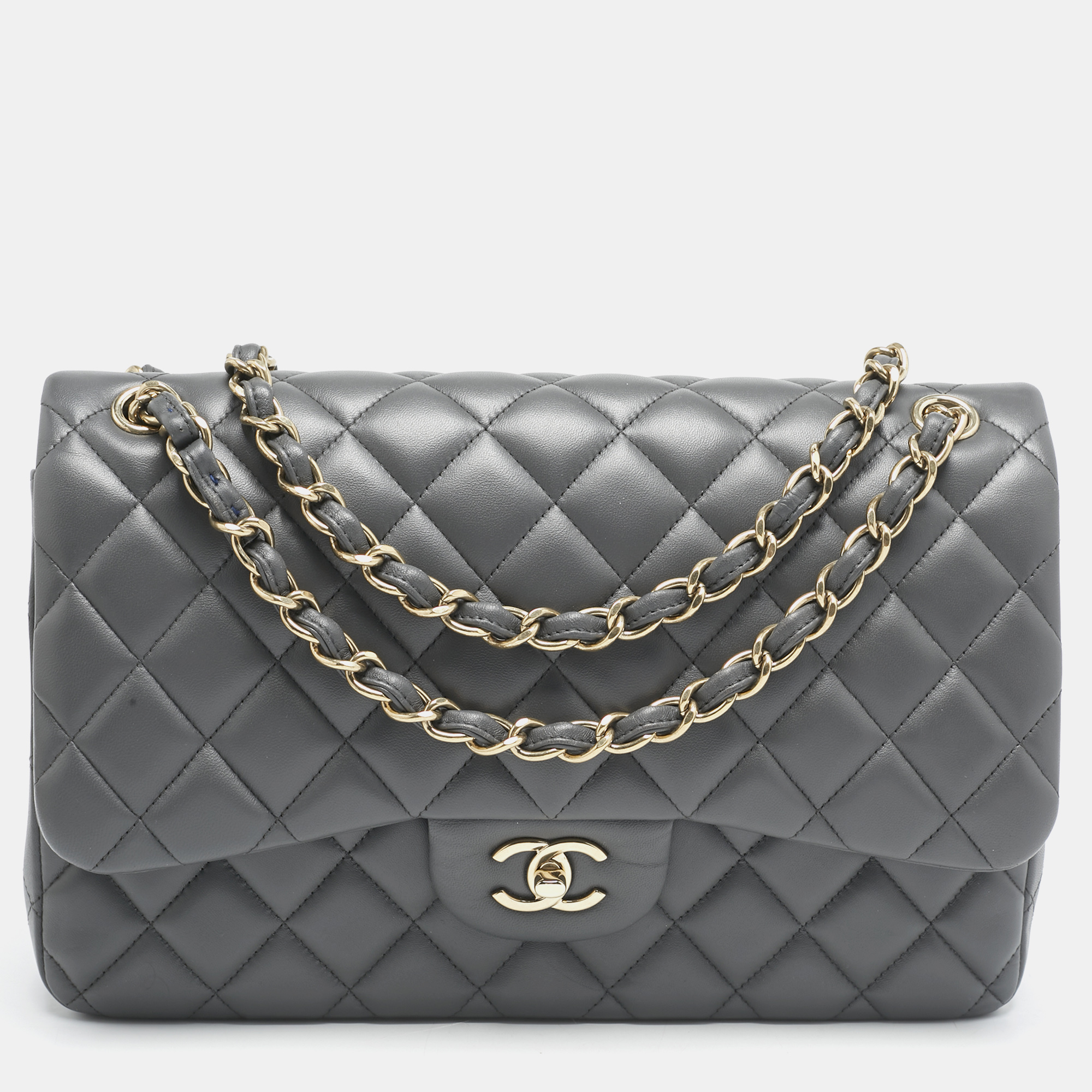 

Chanel Grey Quilted Leather Jumbo Classic Double Flap Bag