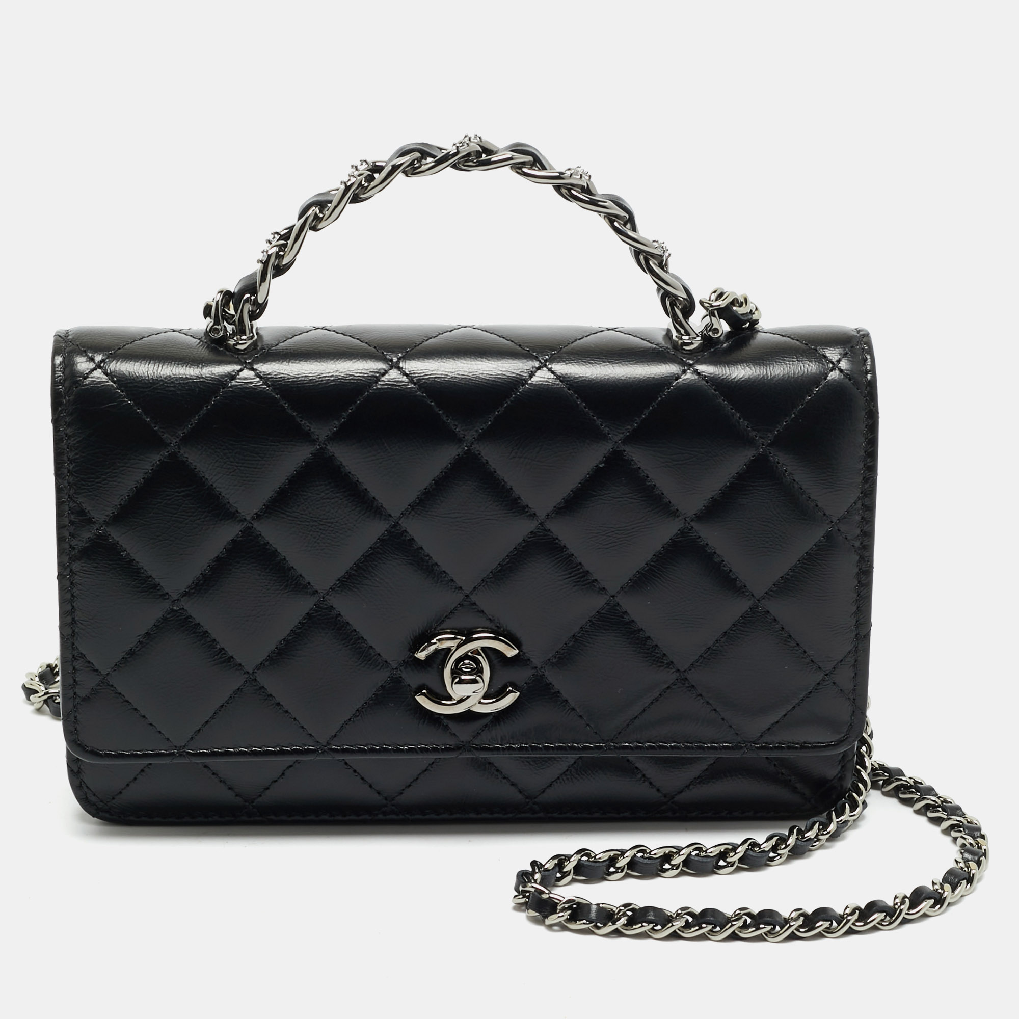 

Chanel Black Quilted Leather Top Handle Wallet on Chain