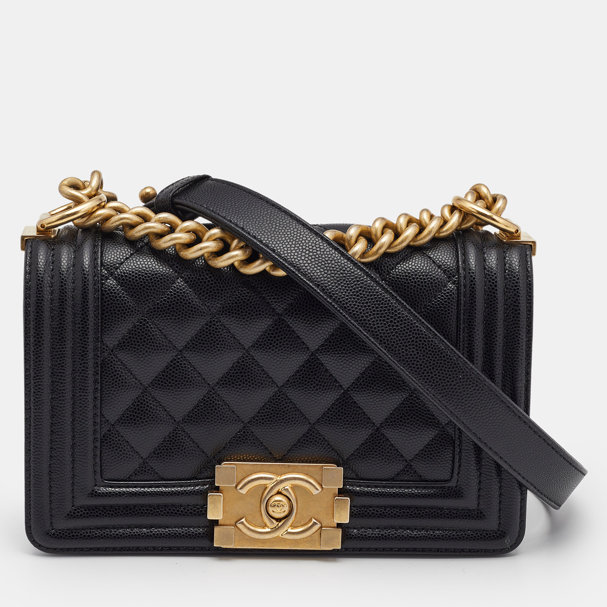 

Chanel Black Quilted Caviar Leather Mini Boy Flap Bag