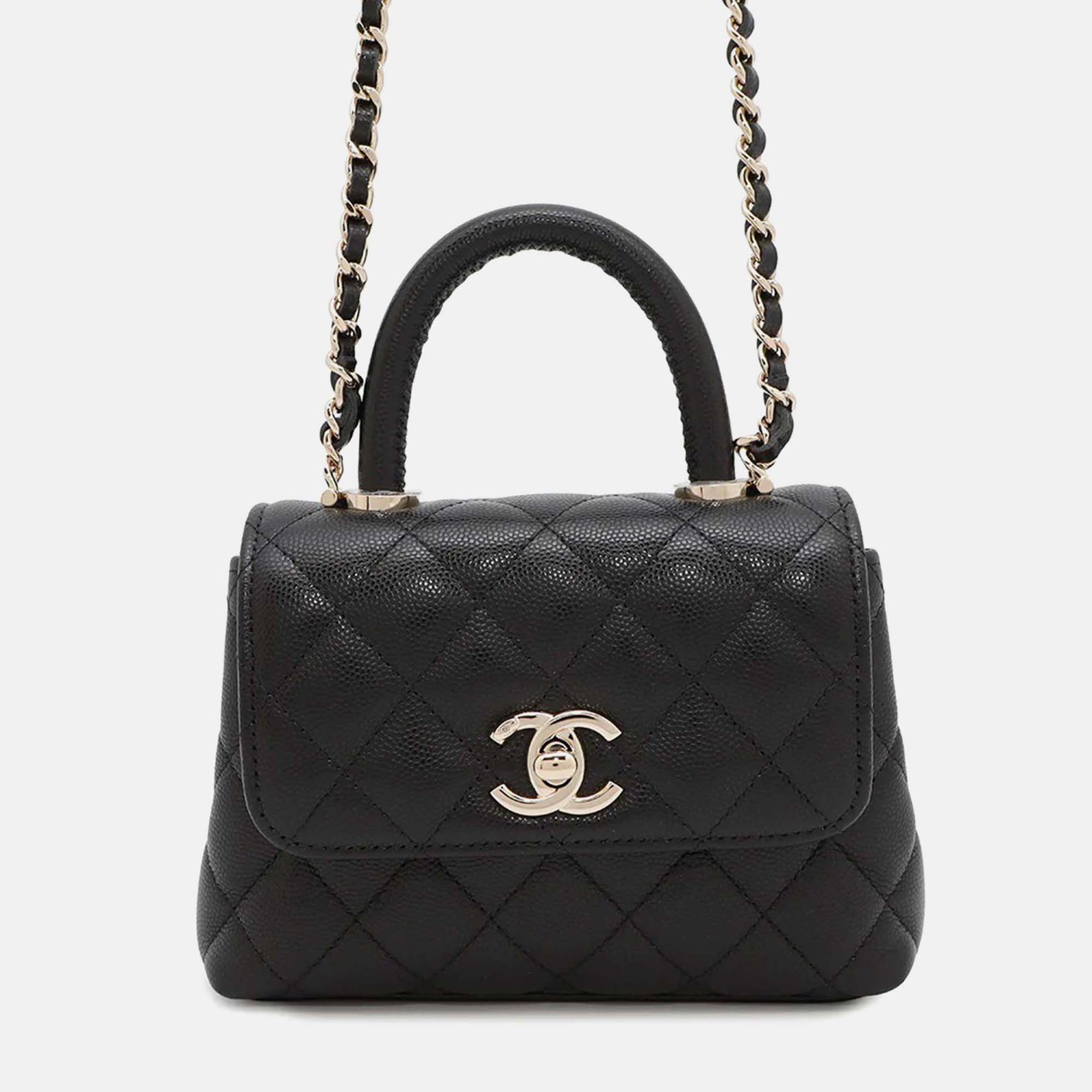 

Chanel Coco Handle Mini Black Caviar Leather Handbag