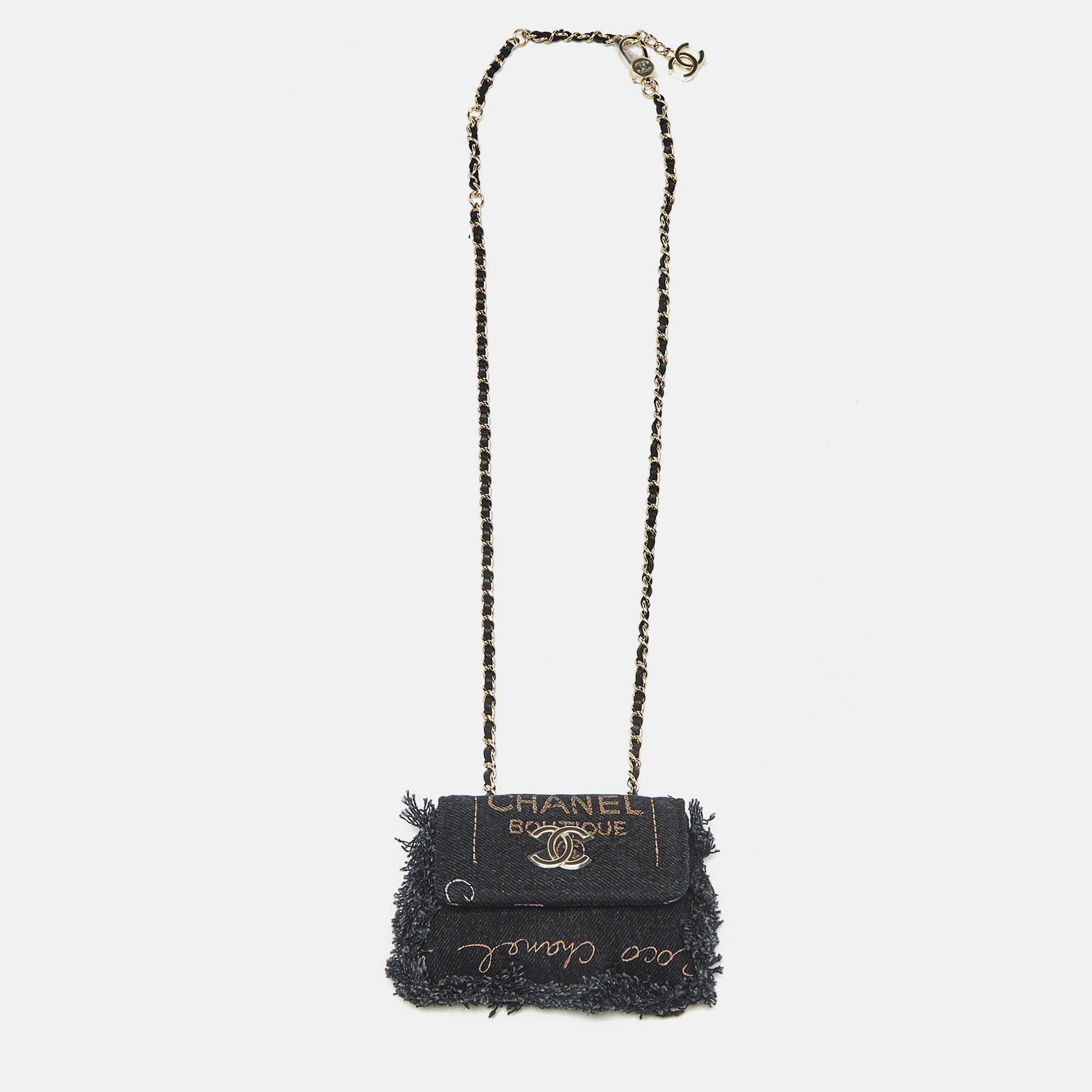 

Chanel Black Denim Mood Chain Clutch