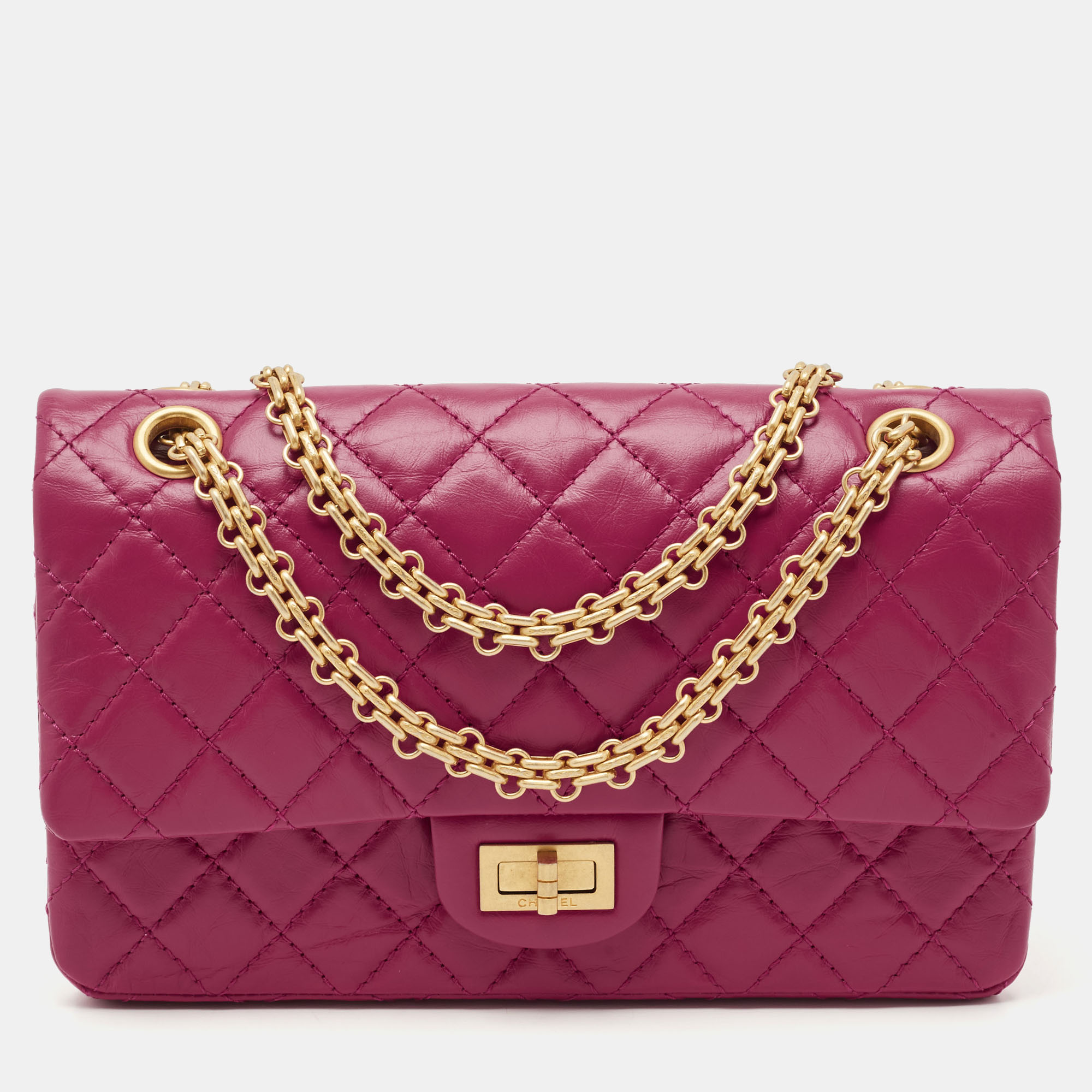 

Chanel Fuchsia Quilted Aged Leather Reissue 2.55 Classic 225 Flap Bag, Pink