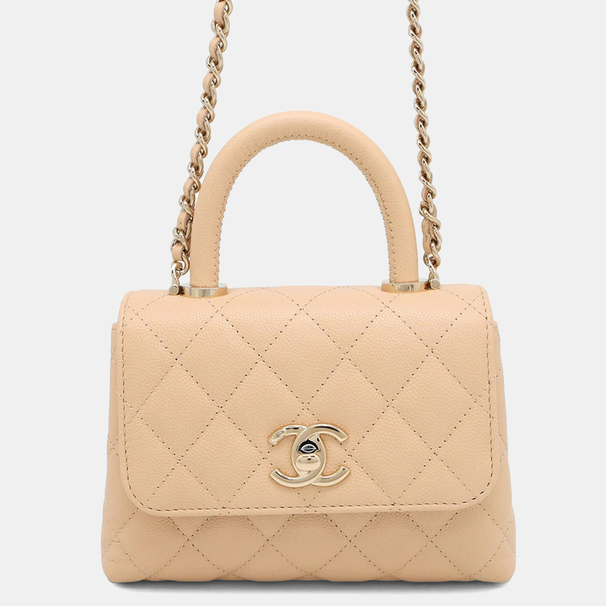 

Chanel Matelasse Coco Handle 2Way Handbag Beige Caviar Leather Size Mini Mini