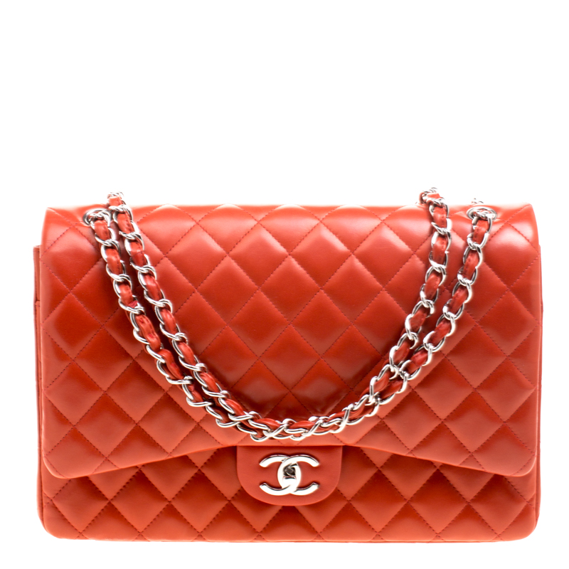 Chanel Red Quilted Leather Maxi Classic Double Flap Bag