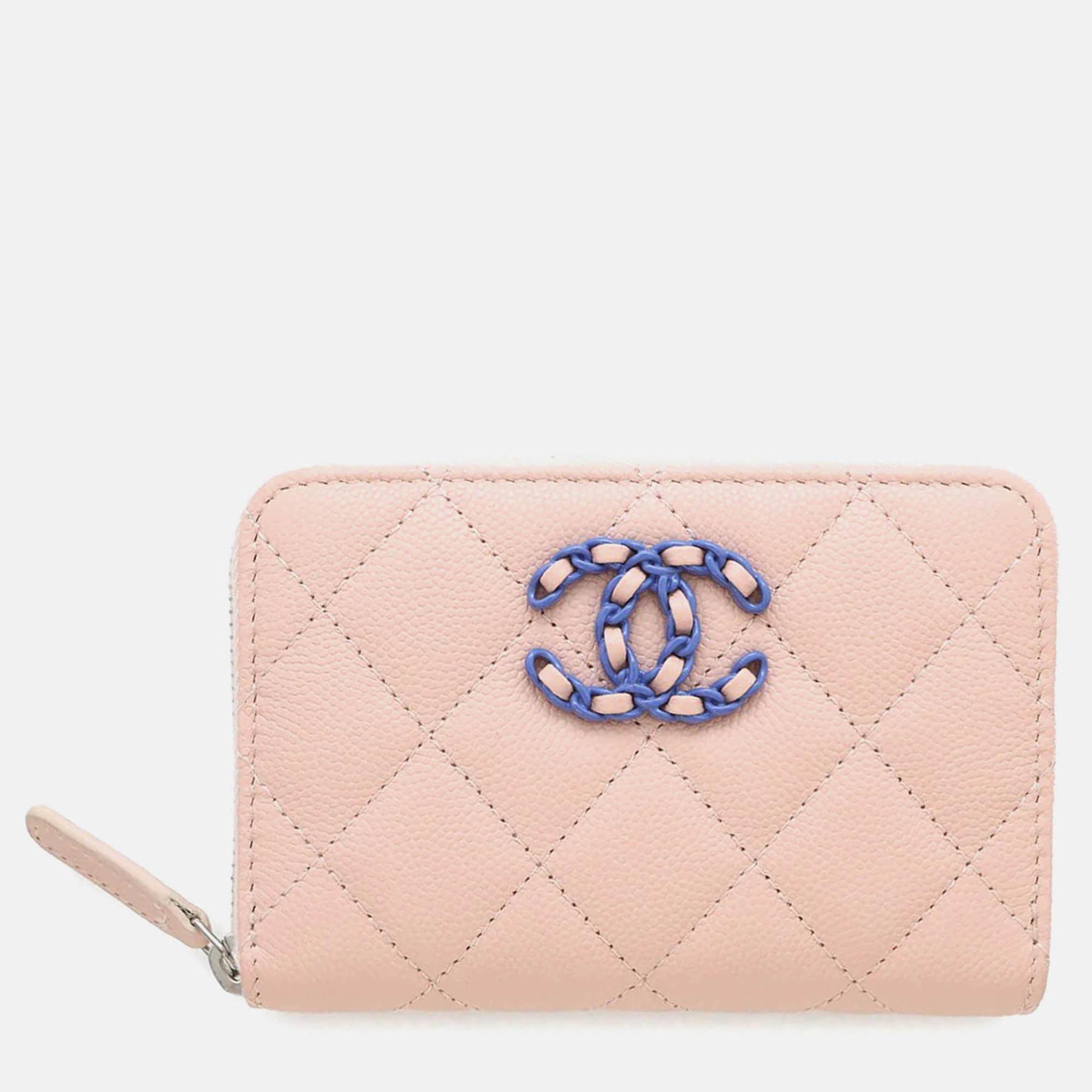 

Chanel Matelasse Chanel19 Zip Coin Purse Pink/Blue Caviar Leather