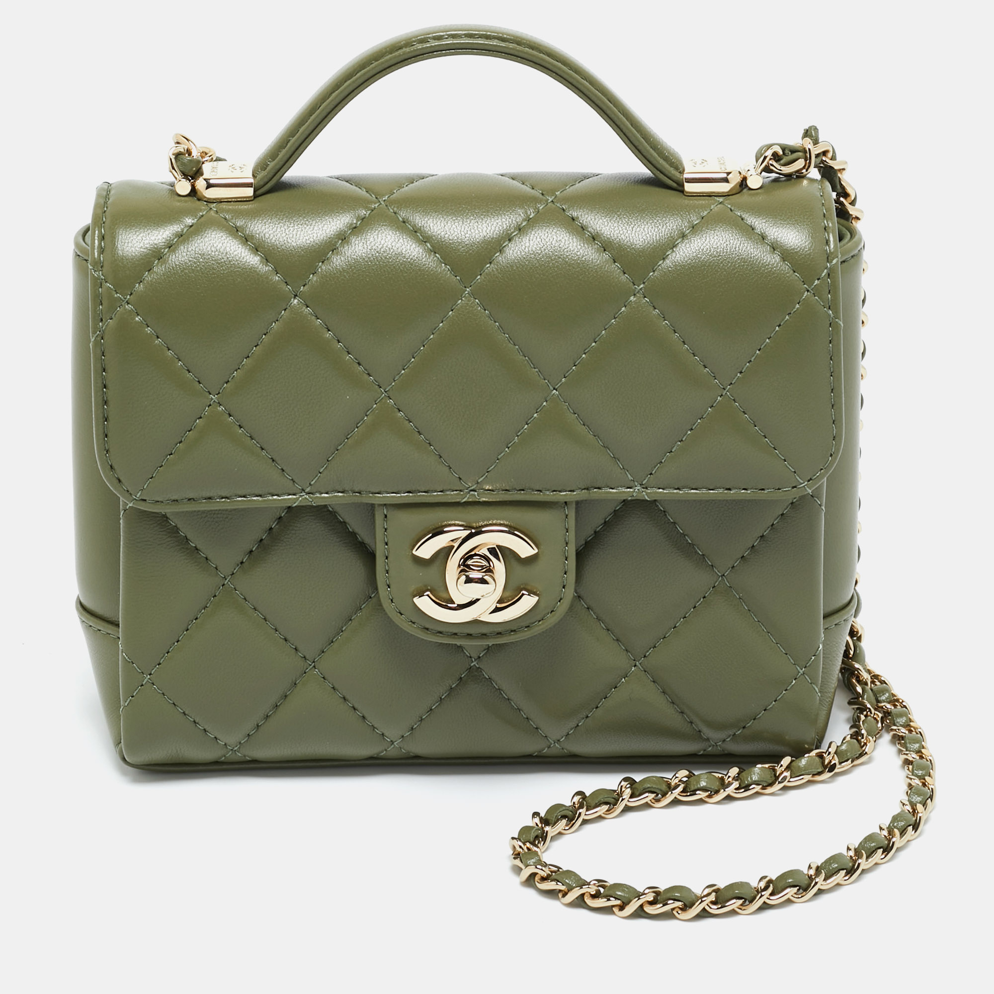 

Chanel Green Quilted Leather Mini Flap Top Handle Bag