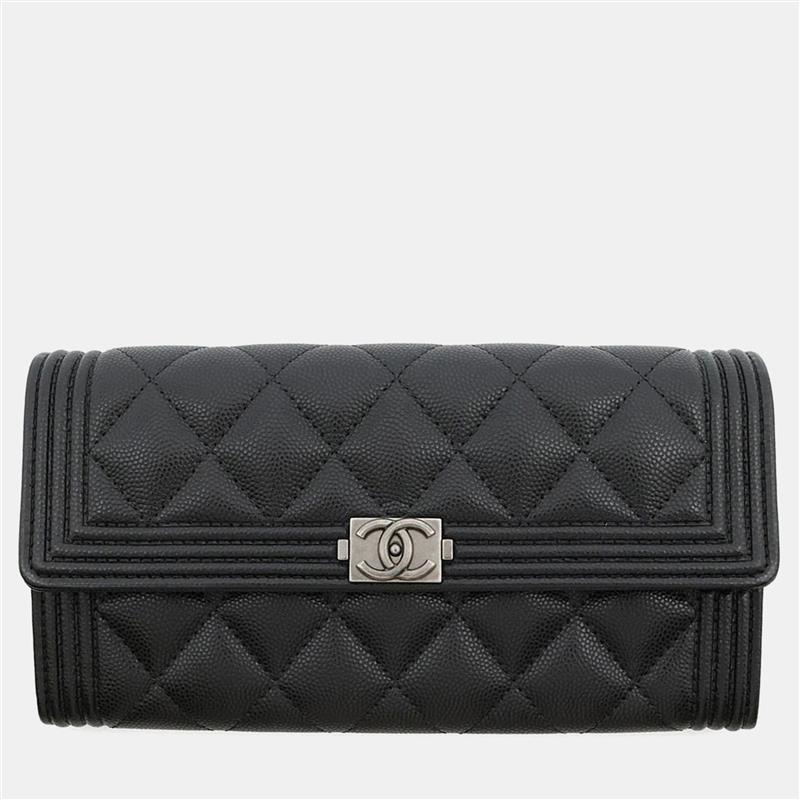 

Chanel Boy Black Caviar Leather Long Flap Wallet