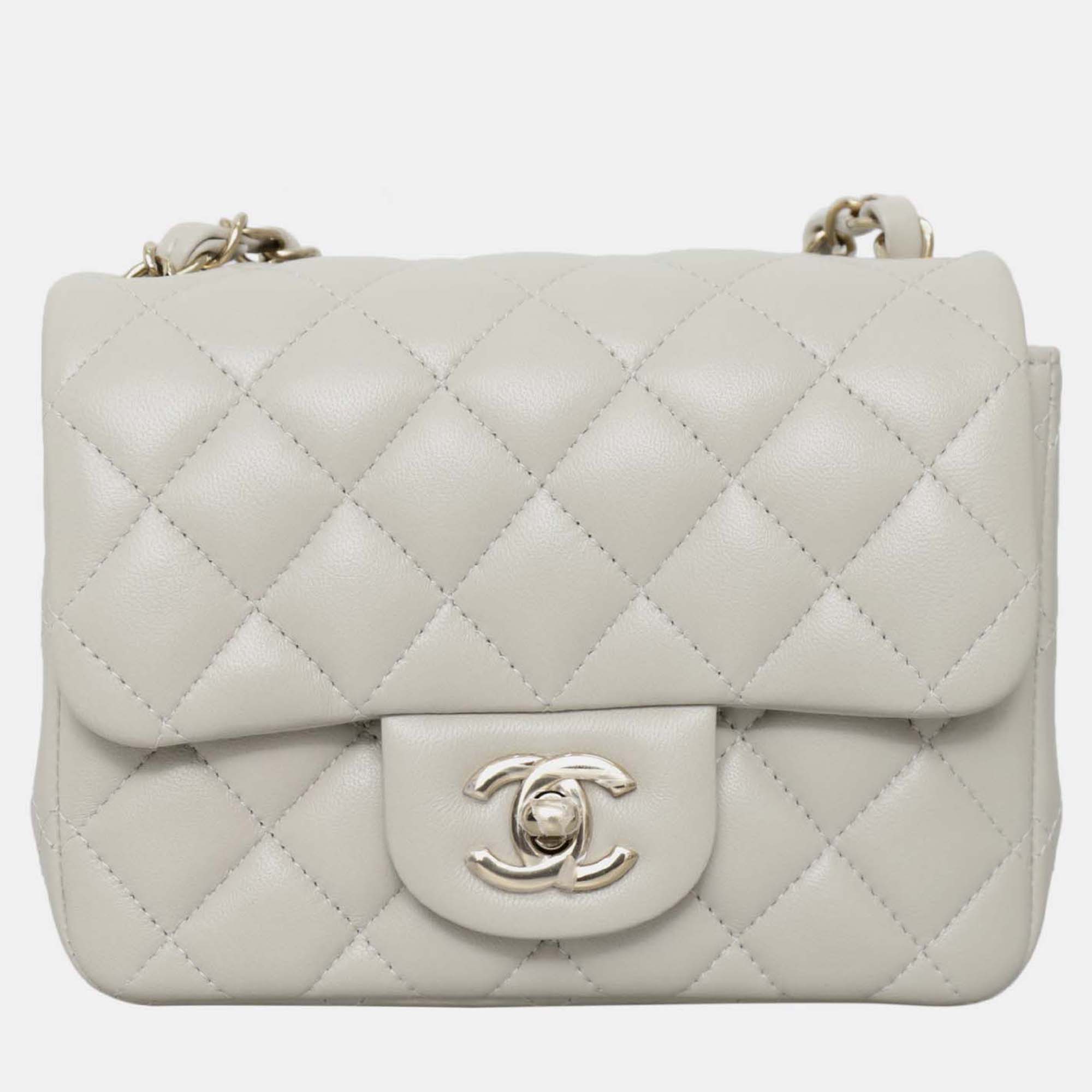 

Chanel Lambskin Light Grey Mini Square Flap Bag