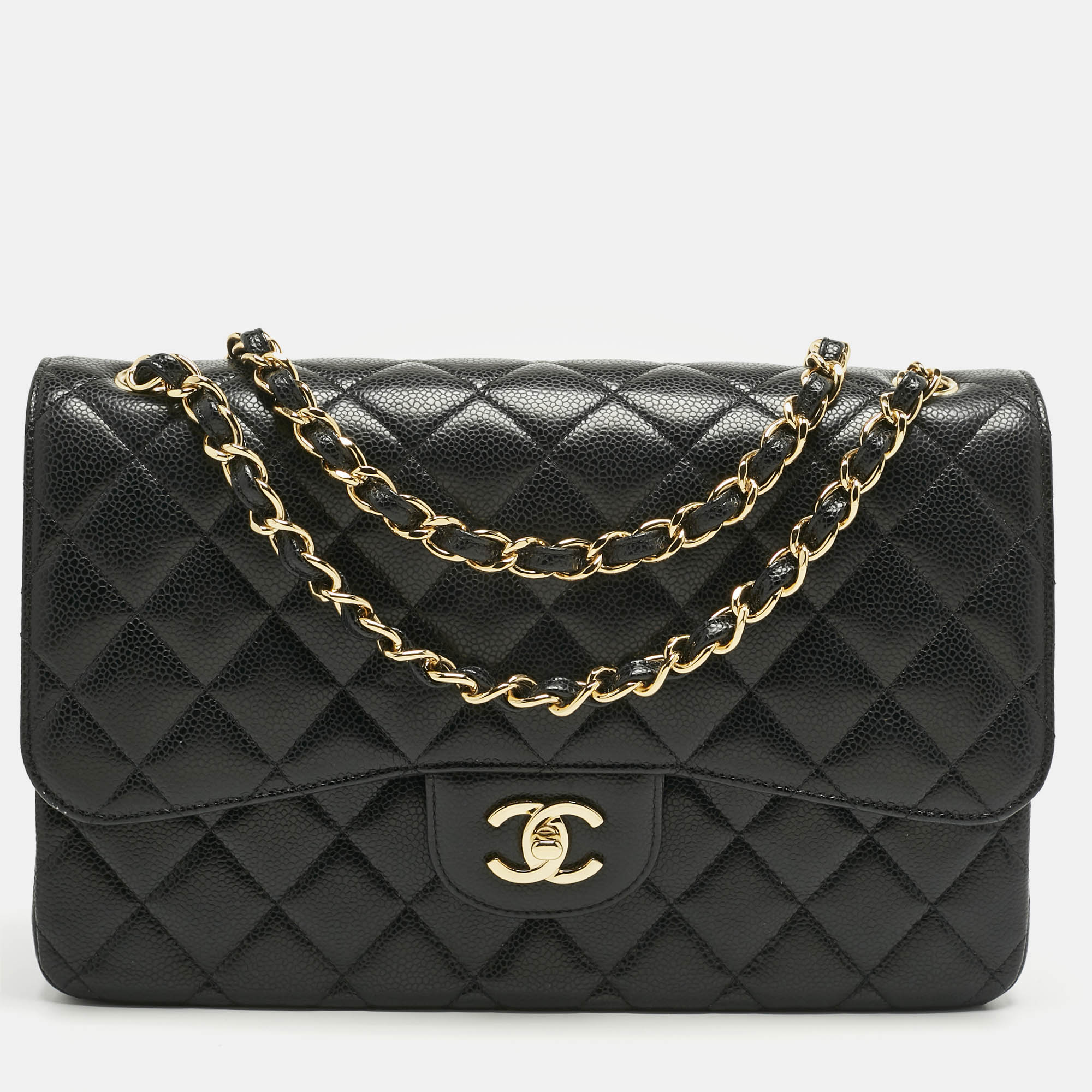 

Chanel Black Quilted Caviar Leather Jumbo Classic Double Flap Bag