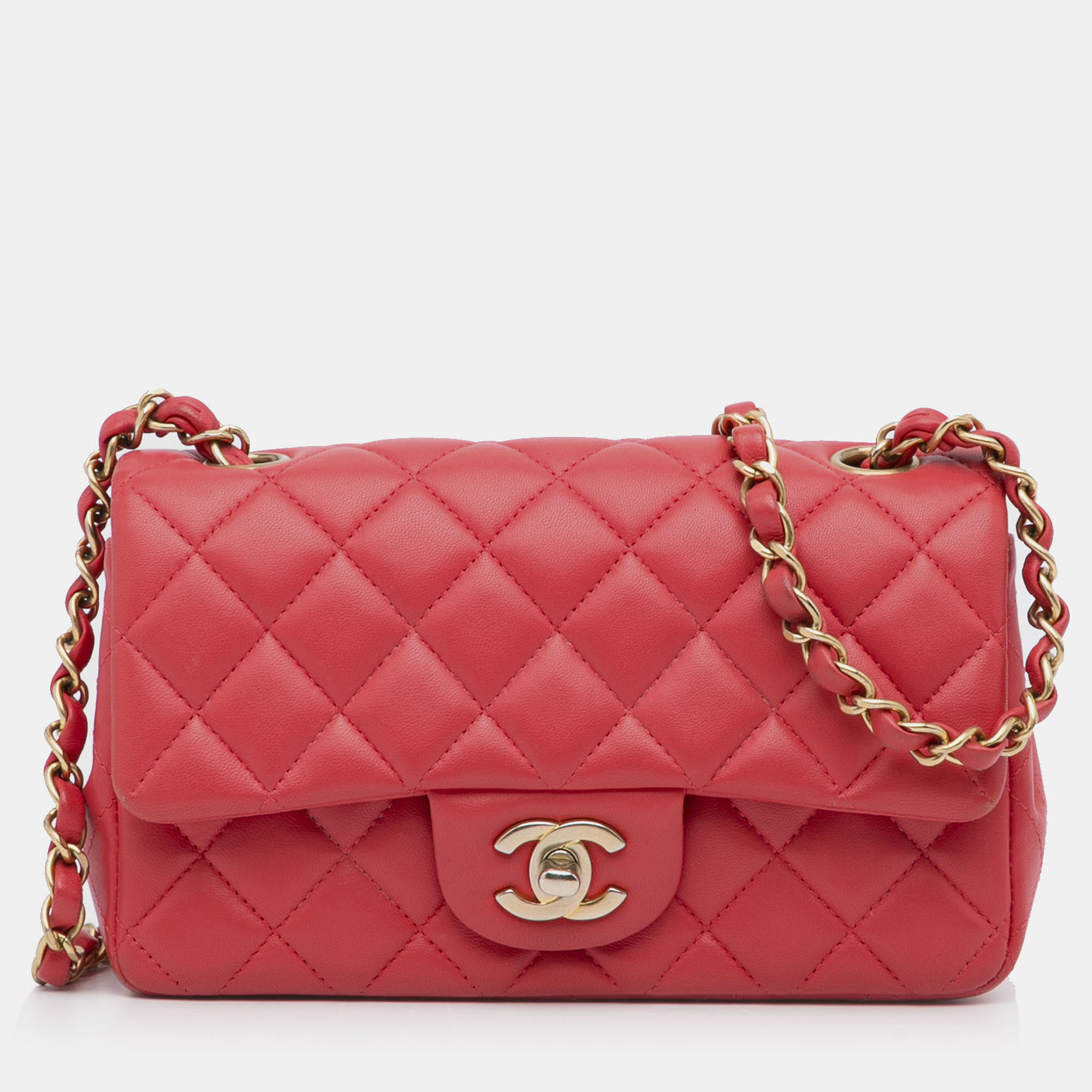 

Chanel Red Mini Rectangular Classic Lambskin Single Flap