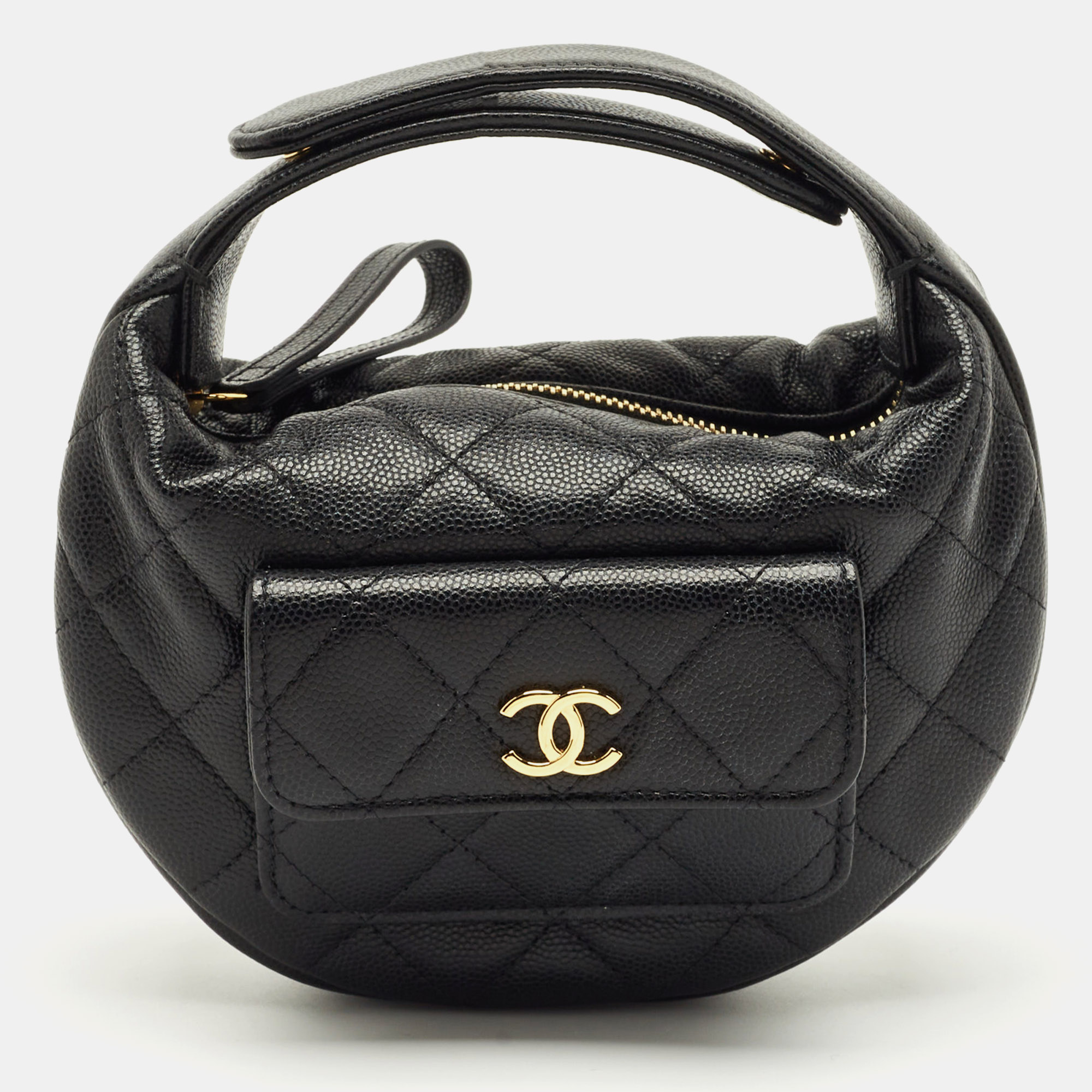 

Chanel Black Quilted Caviar Leather Mini Round Hobo