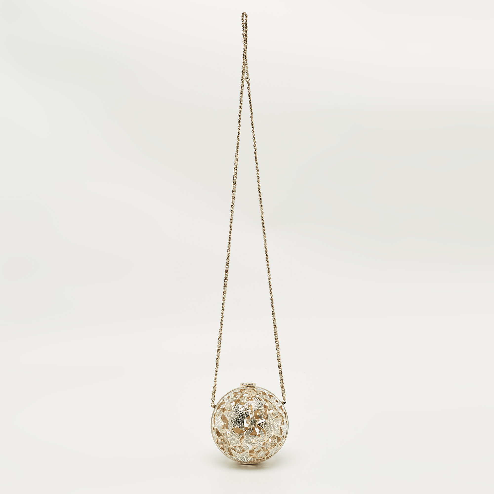 Pre-owned Chanel Gold Tone Metal And Crystal Sphere Minaudiere