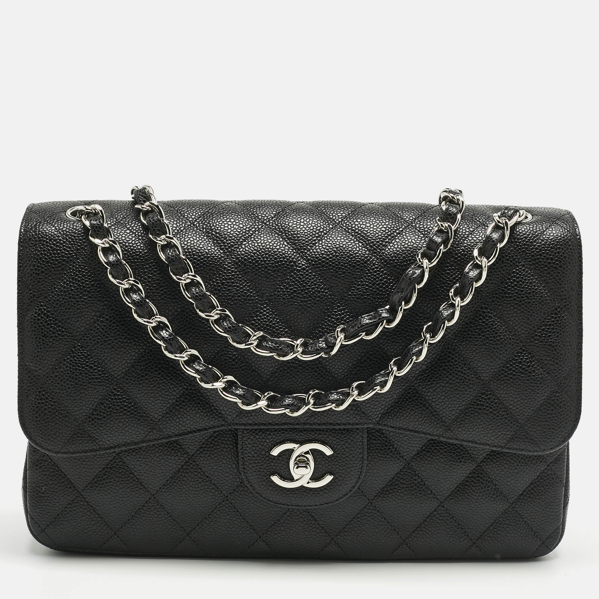 

Chanel Black Quilted Caviar Leather Jumbo Classic Double Flap Bag
