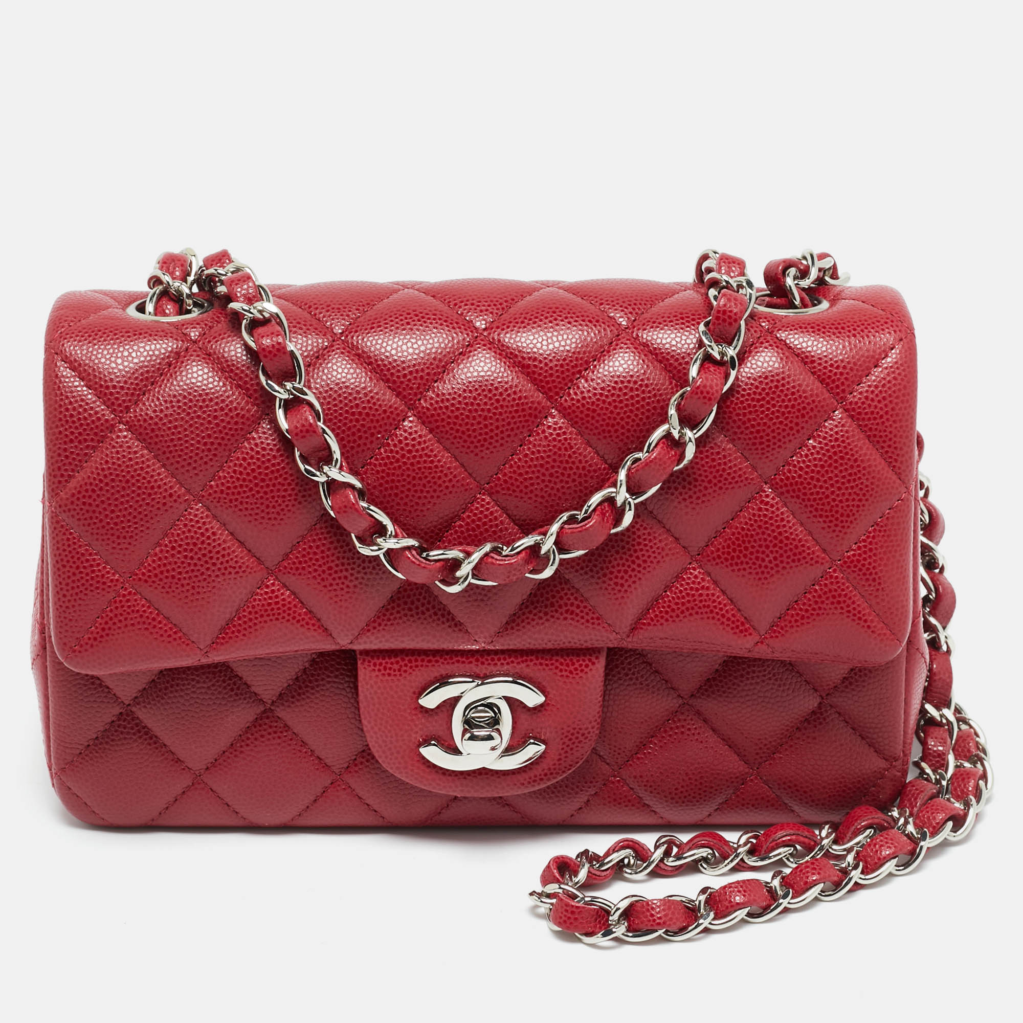 

Chanel Red Quilted Caviar Leather Mini Classic Single Flap Bag
