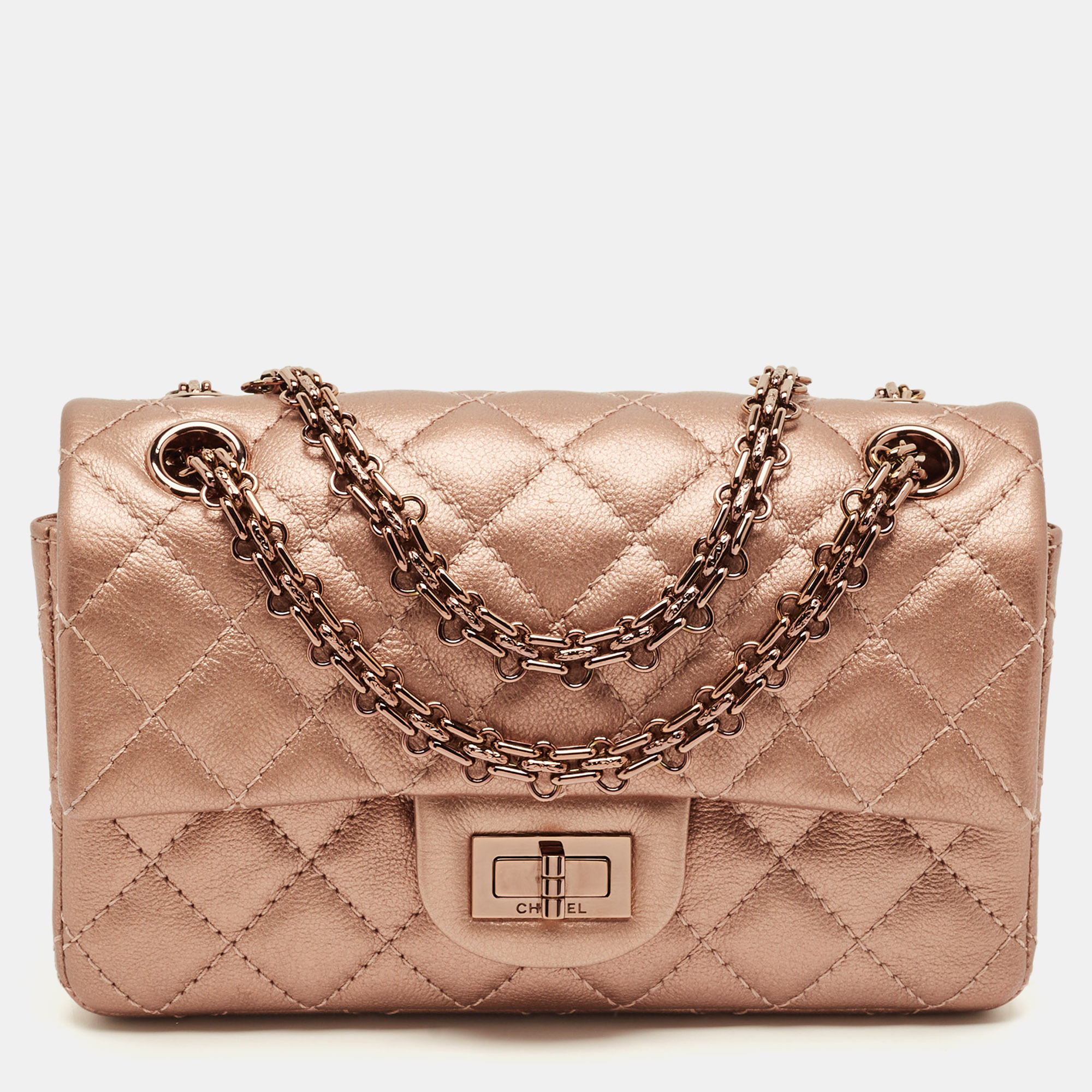 

Chanel Rose Gold Quilted Leather Reissue 2.55 Mini Flap Bag, Pink