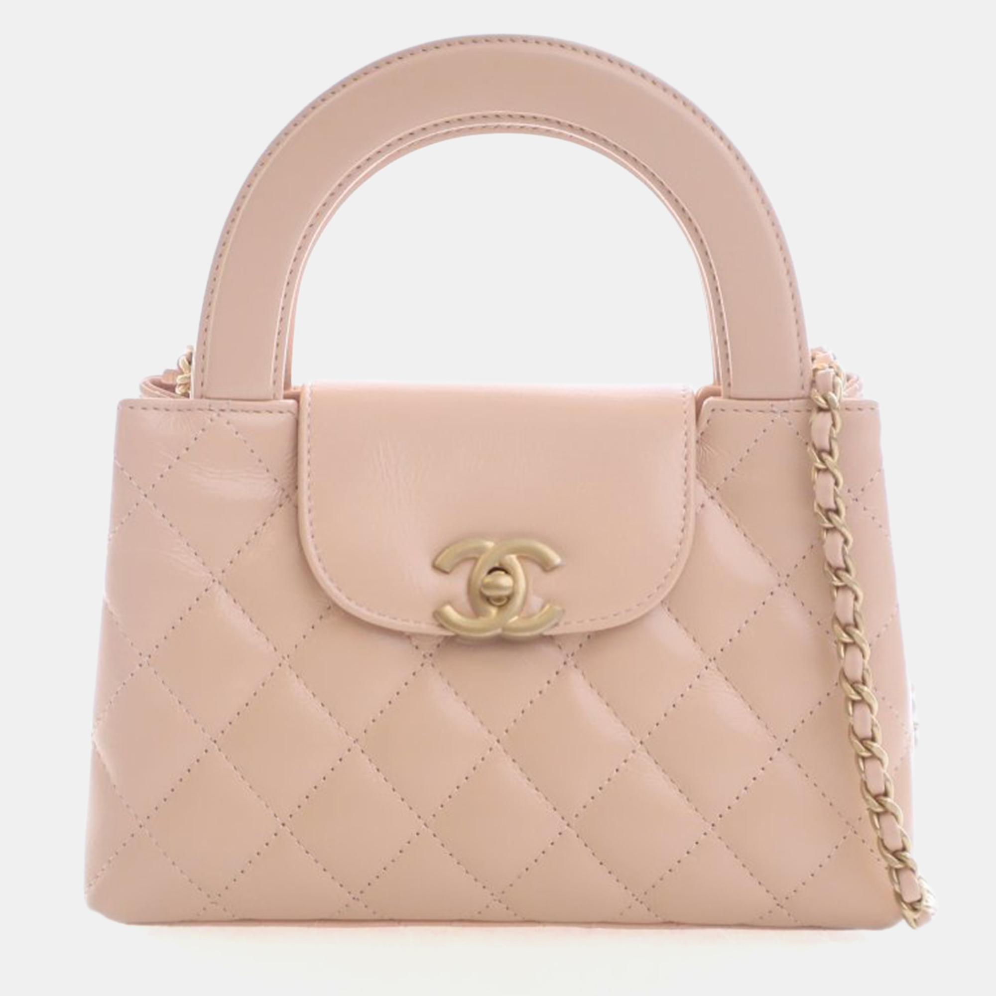 

Chanel Nano Crinkled Calfskin Kelly Shopper, Beige