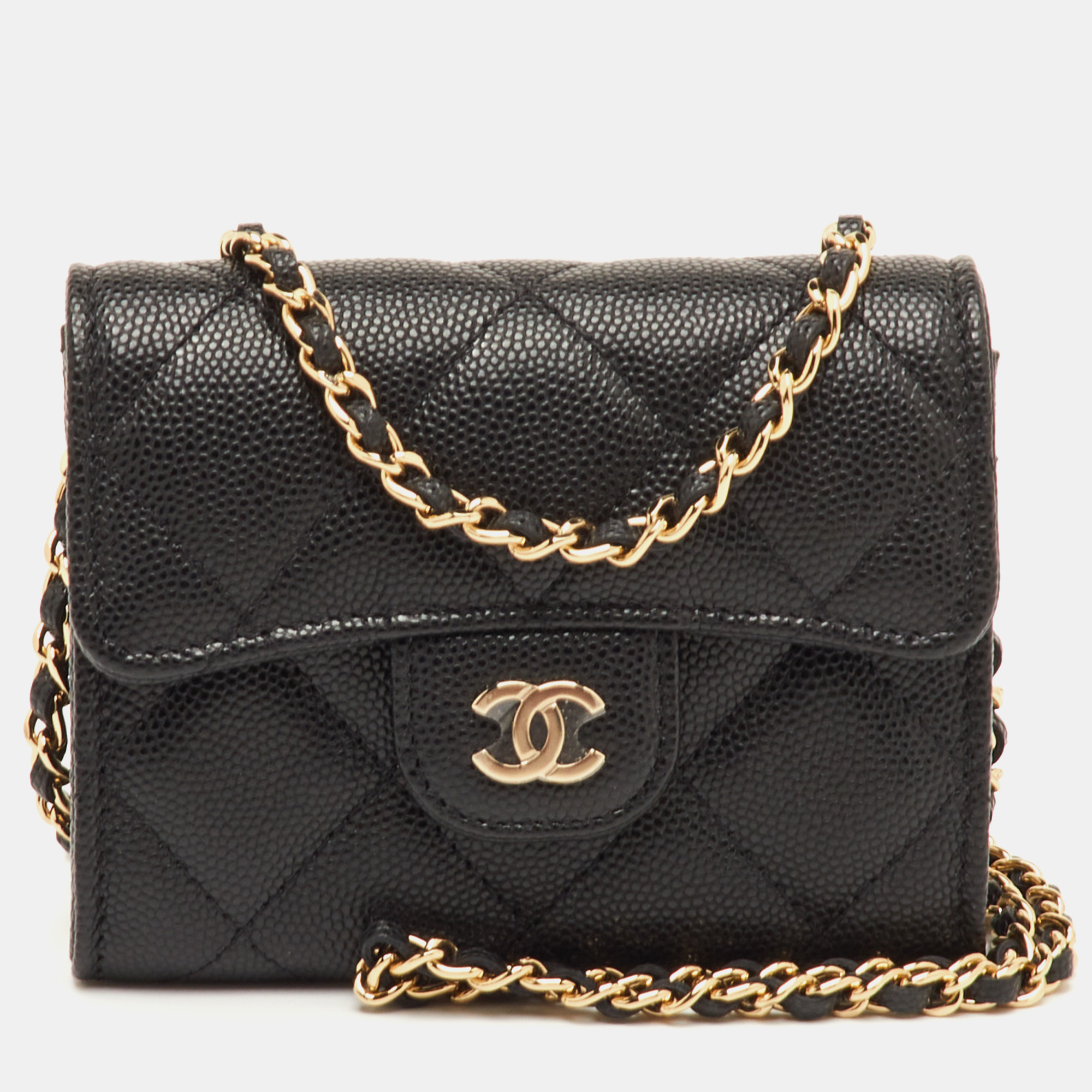 

Chanel Mini Black Quilted Caviar Leather Wallet On Chain