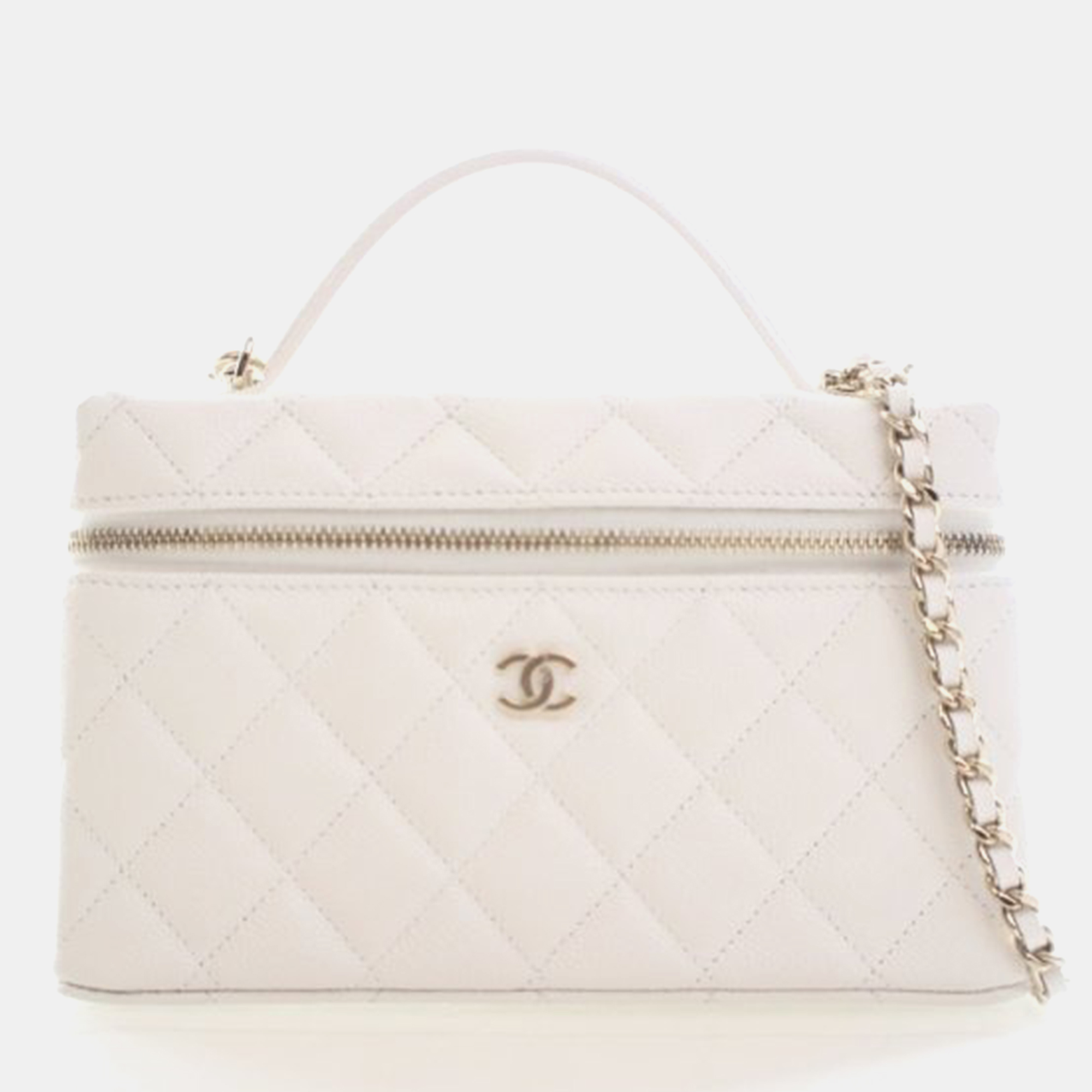 

Chanel Caviar Slim Vanity Top Handle With Chain, White