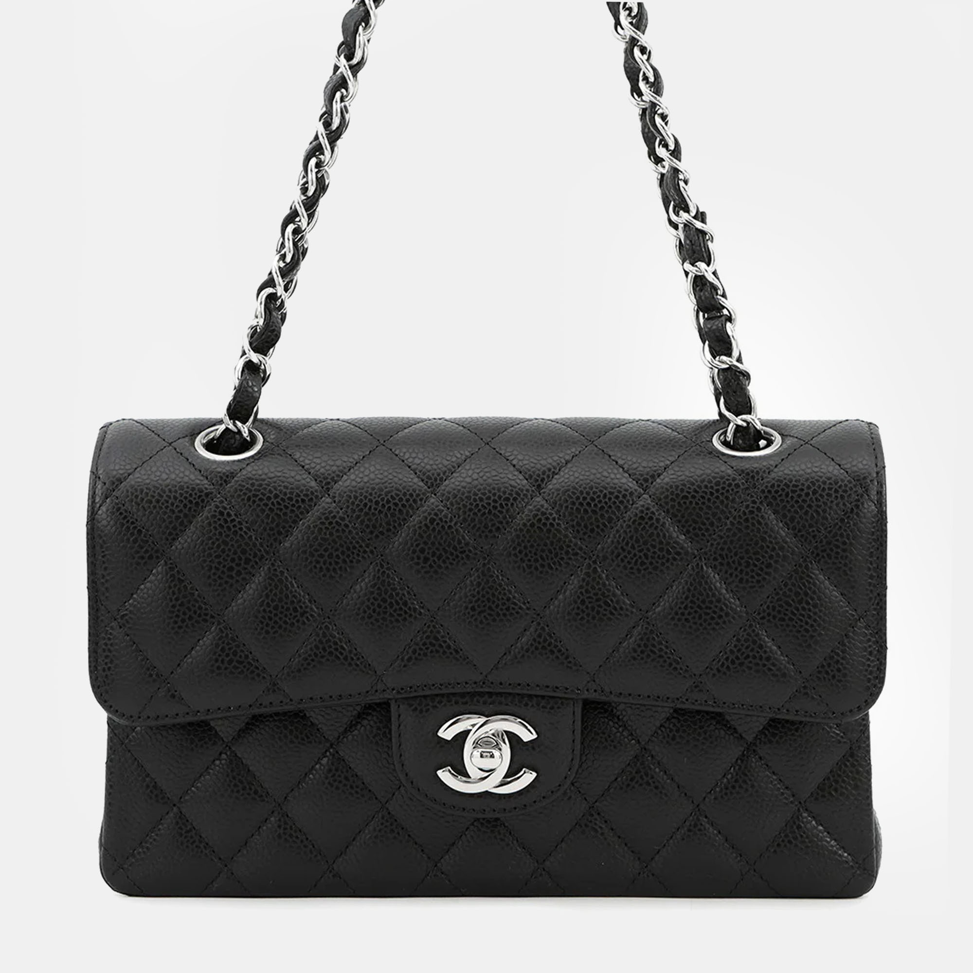 

Chanel Matelasse W Flap Chain shoulder Bag Black Caviar Leather Size