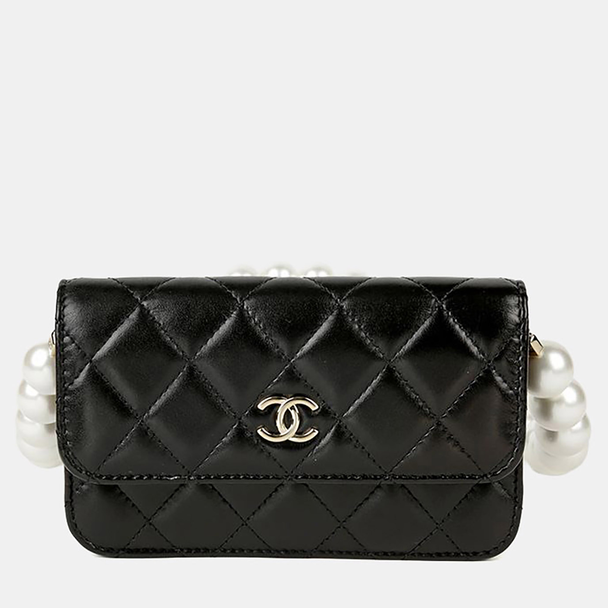 

Chanel Pearl Strap Black Leather Wallet On Chain