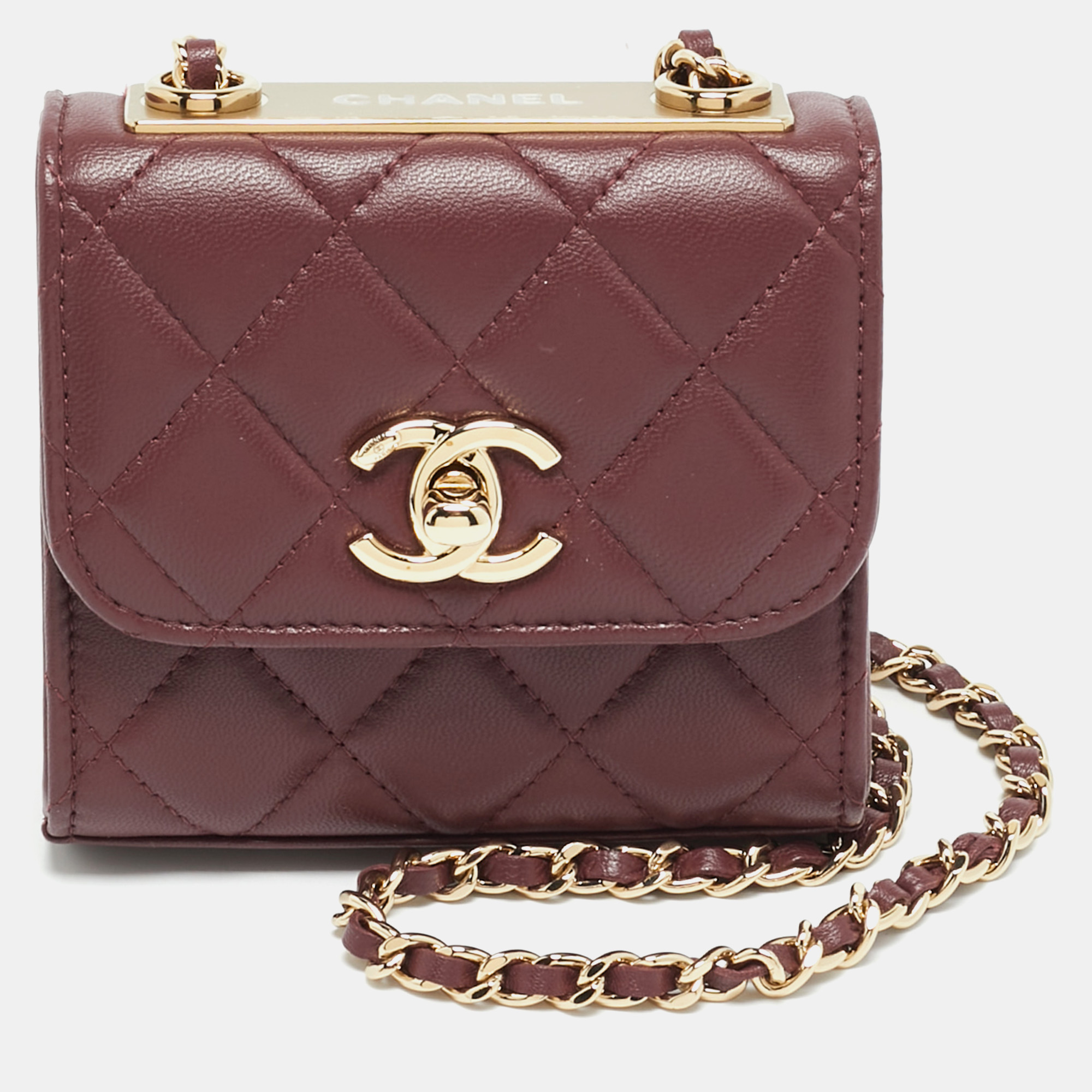 

Chanel Trendy CC Mini Burgundy Quilted Leather Chain Clutch
